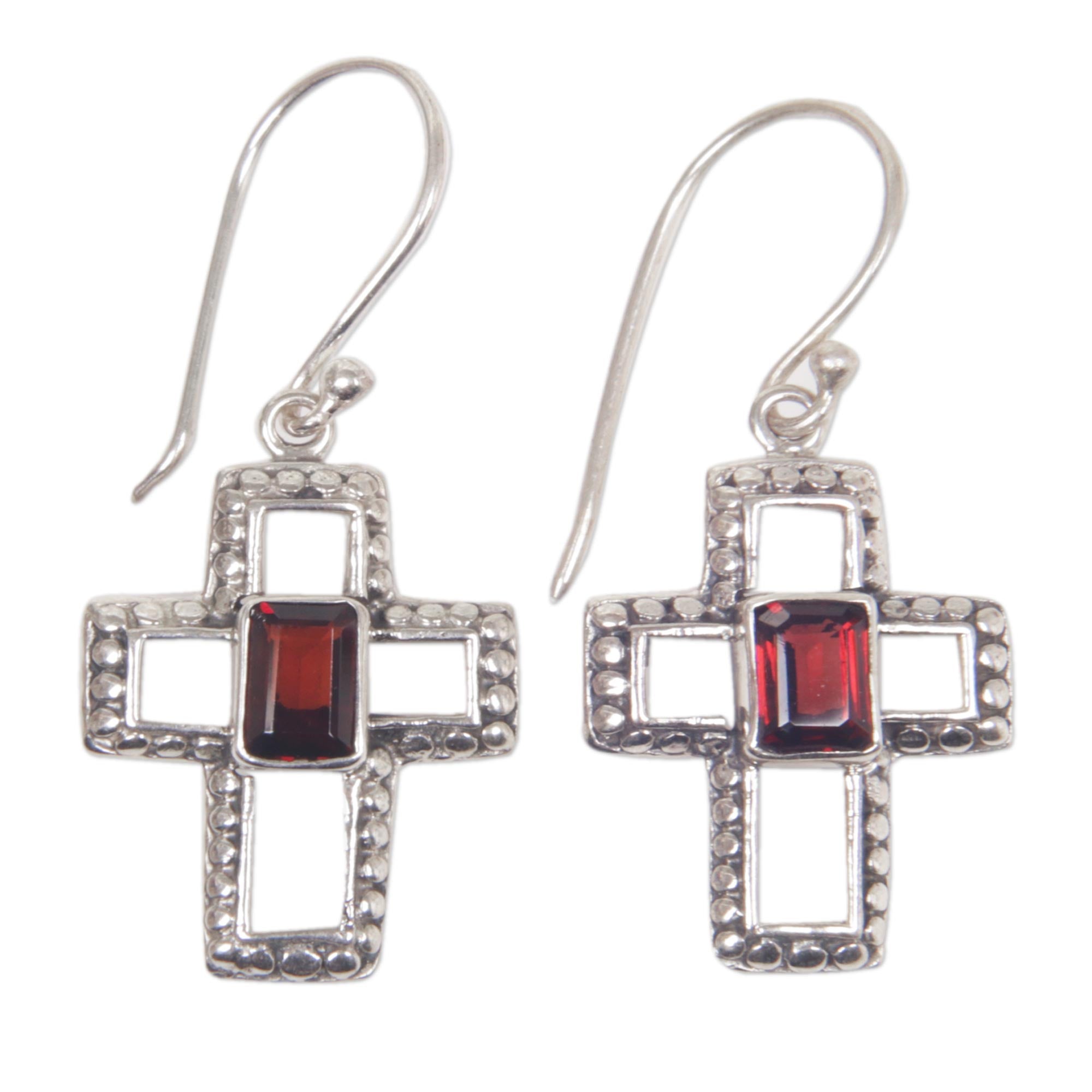 Premium Faith Everlasting Garnet Cross Dangle Earrings - Handcrafted in Indonesia