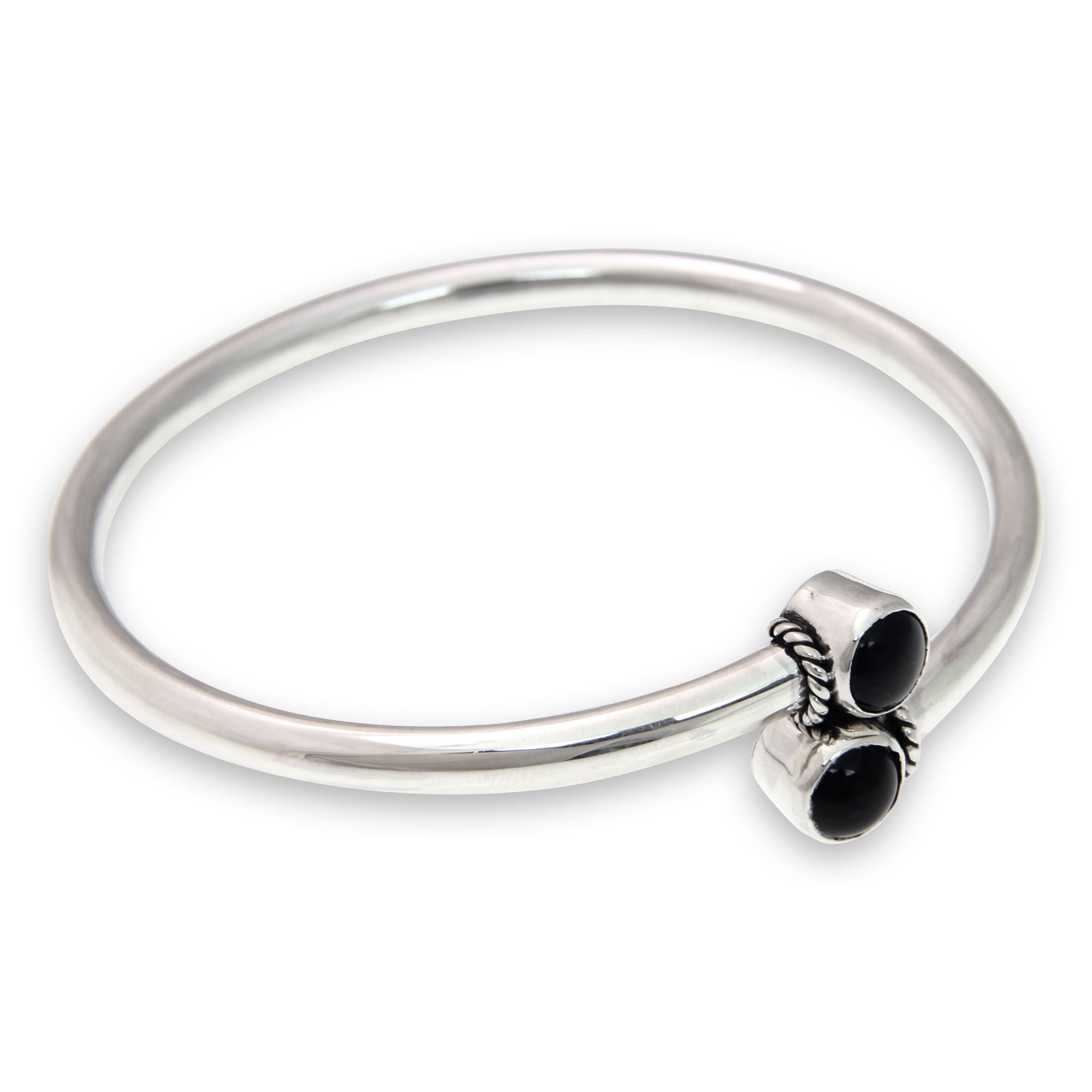 Premium Shooting Stars Onyx Cabochon Sterling Silver Bangle Bracelet