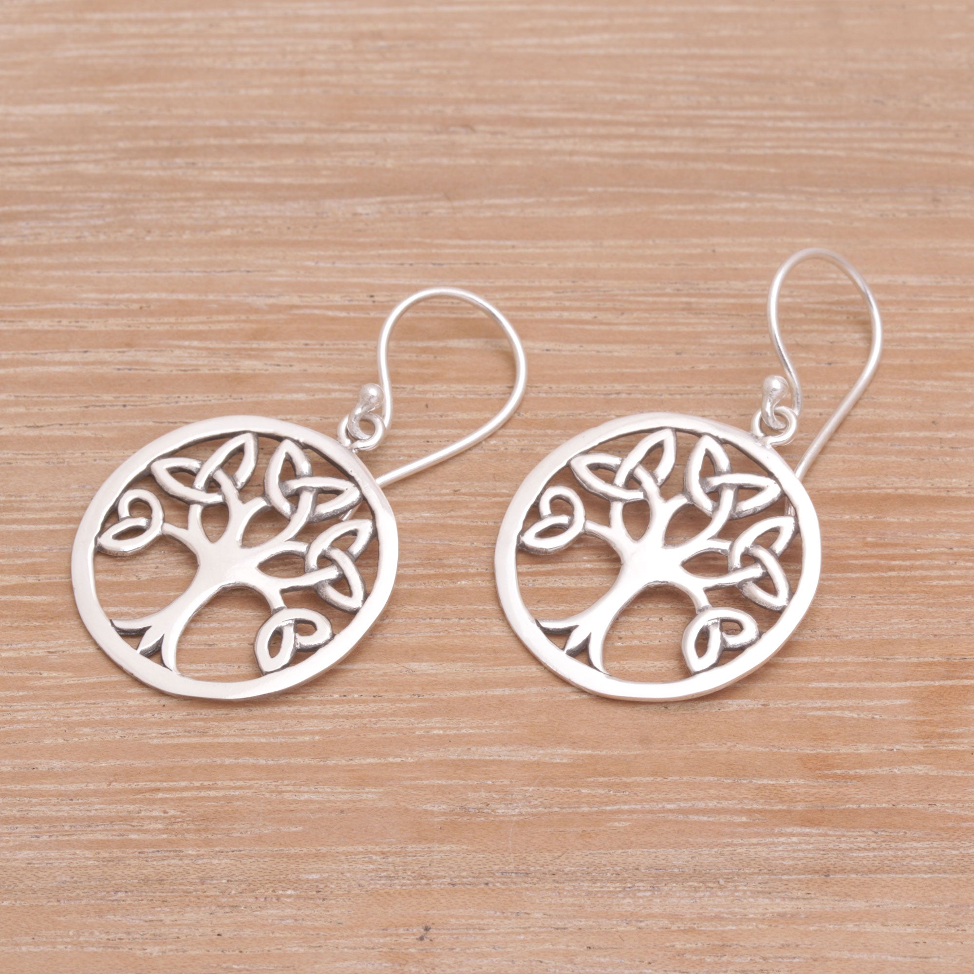 Premium Celtic Knot Tree Sterling Silver Dangle Earrings from Bali - Handcrafted Elegance