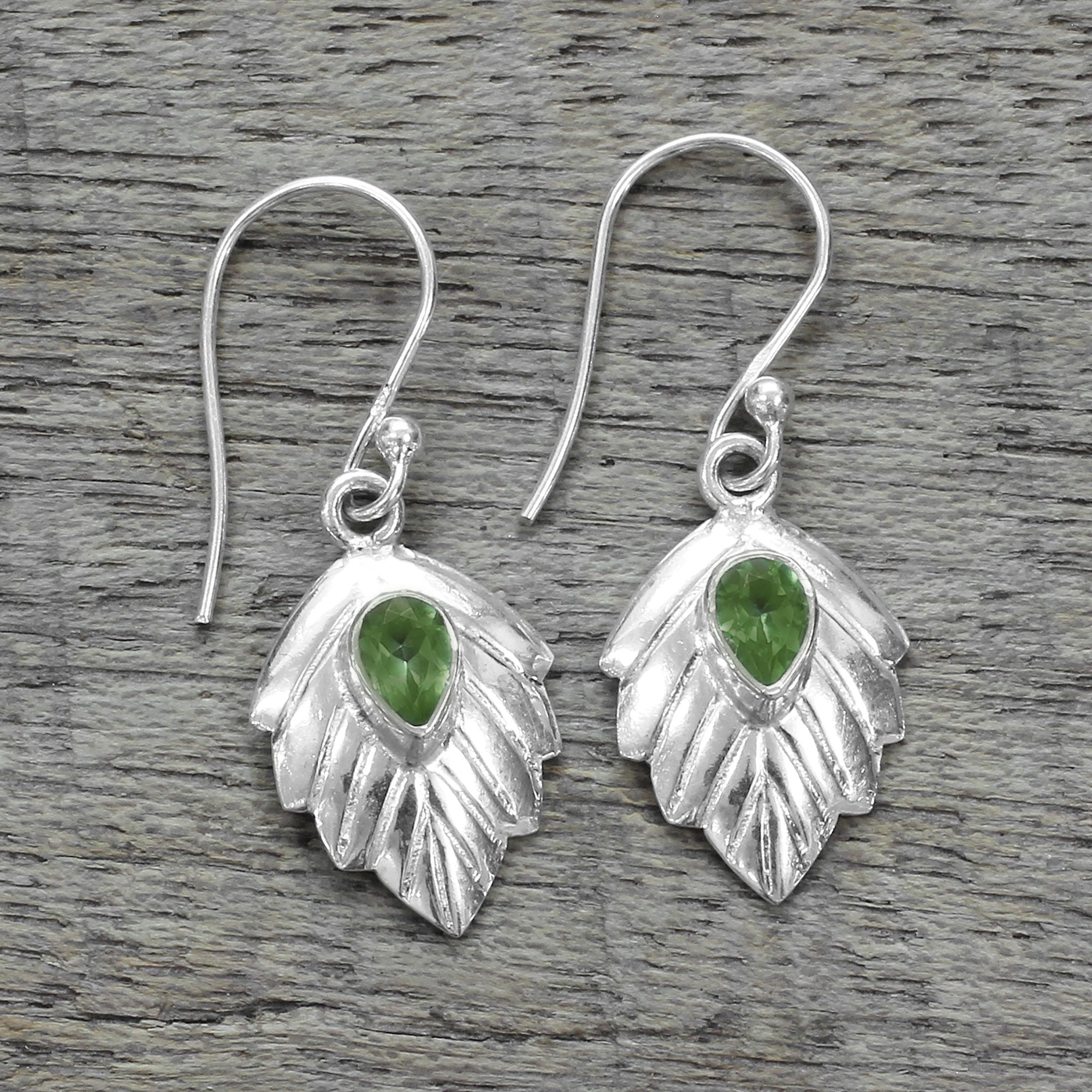 Premium Gleaming Leaves Peridot Dangle Earrings - Handcrafted Sterling Silver