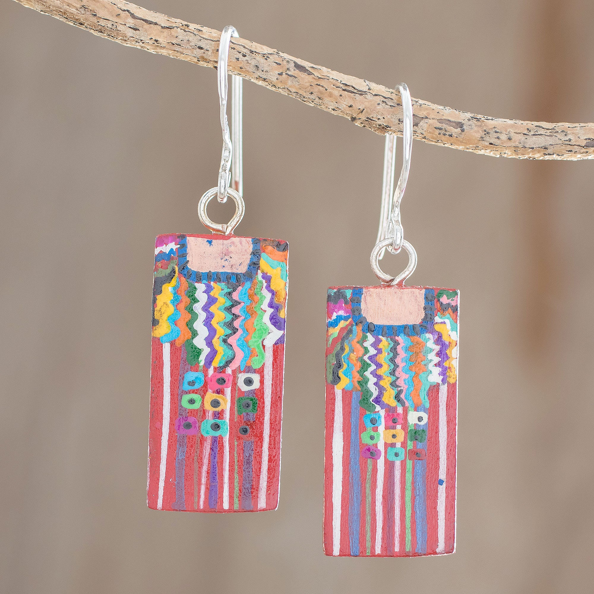 Premium Hand-Painted Wood Dangle Earrings from Guatemala - San Juan La Laguna Inspired