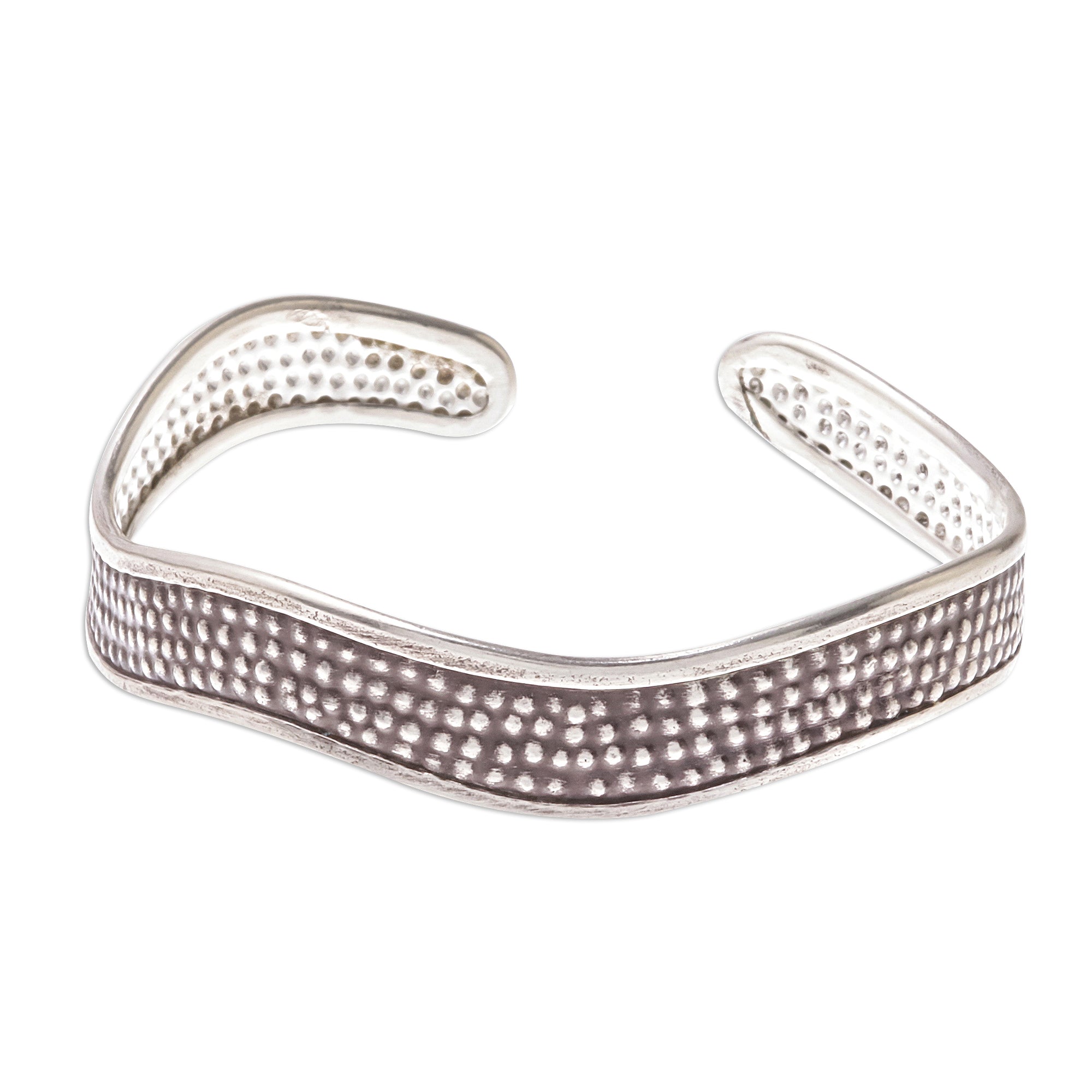 Premium Karen Silver Wave Cuff Bracelet - Handcrafted Textured Design