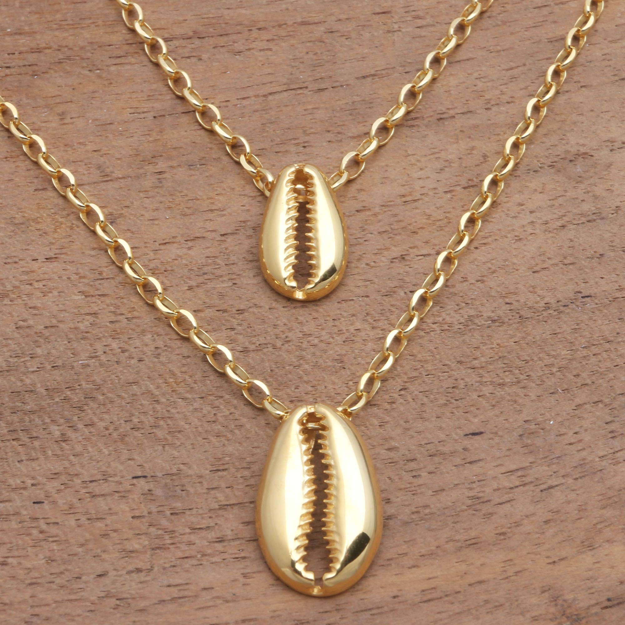 Premium 18K Gold Plated Sterling Silver Cowry Shell Dangle Necklace