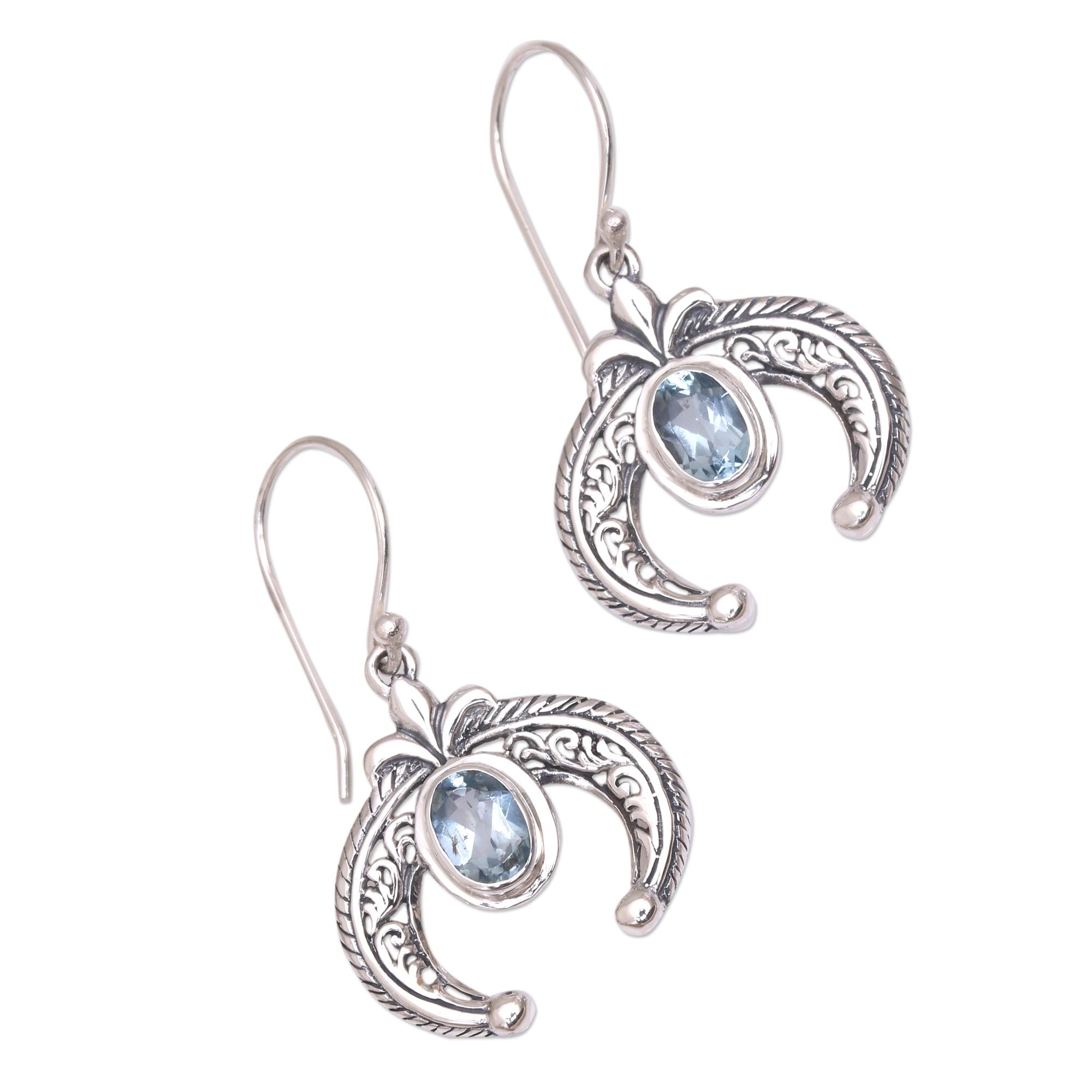 Premium Elegance: Indonesian Blue Topaz Sterling Silver Dangle Earrings