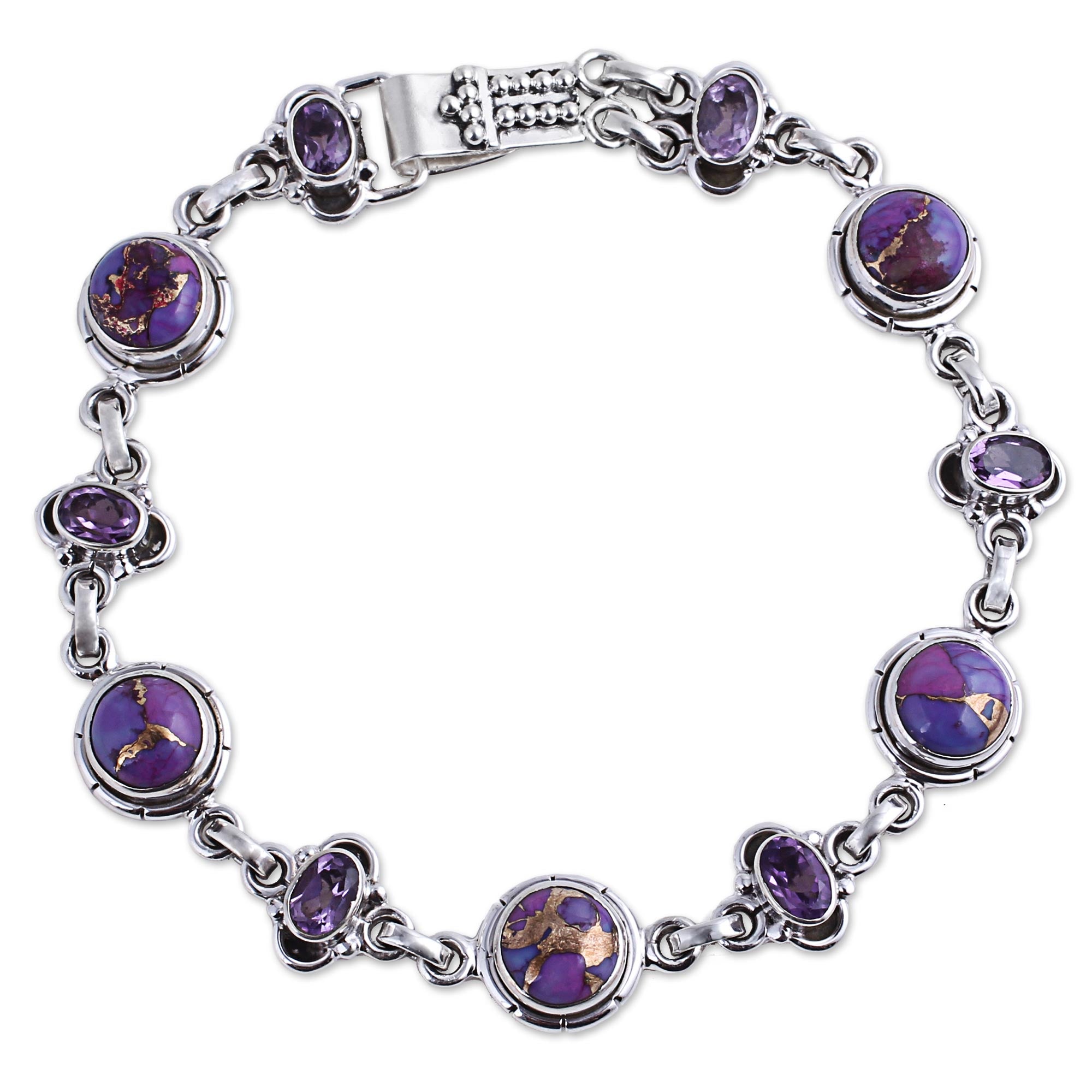 Premium Amethyst & Purple Turquoise Sterling Silver Bracelet