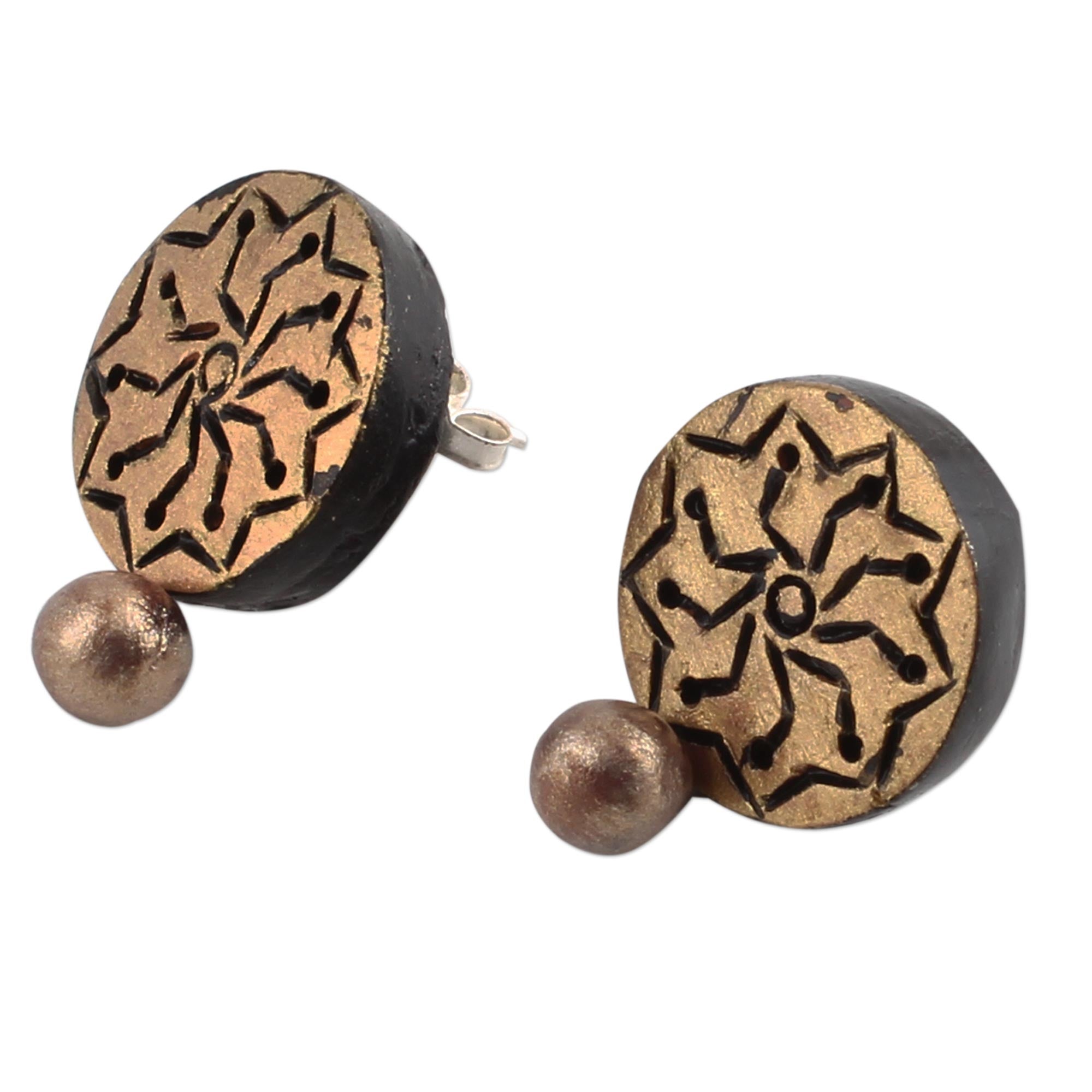 Premium Golden Floral Ceramic Dangle Earrings - Handcrafted by Indian Artisans