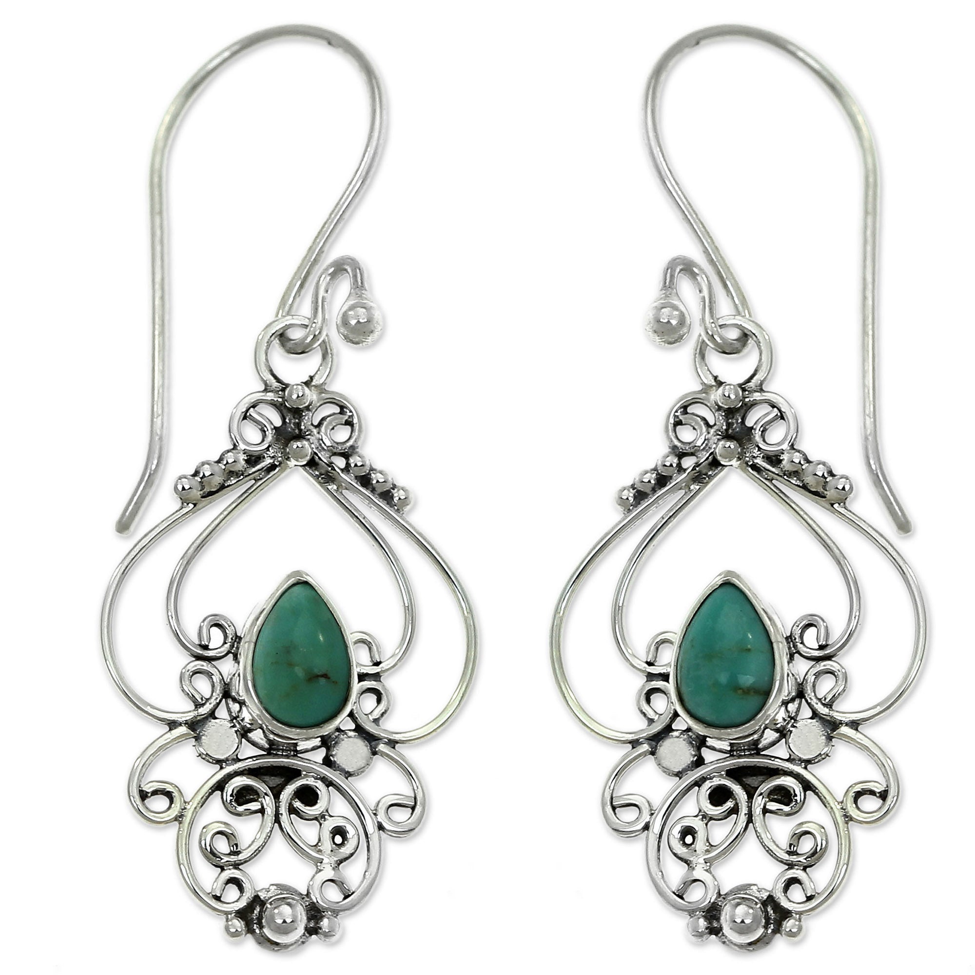 Premium Turquoise Arabesque Silver Dangle Earrings