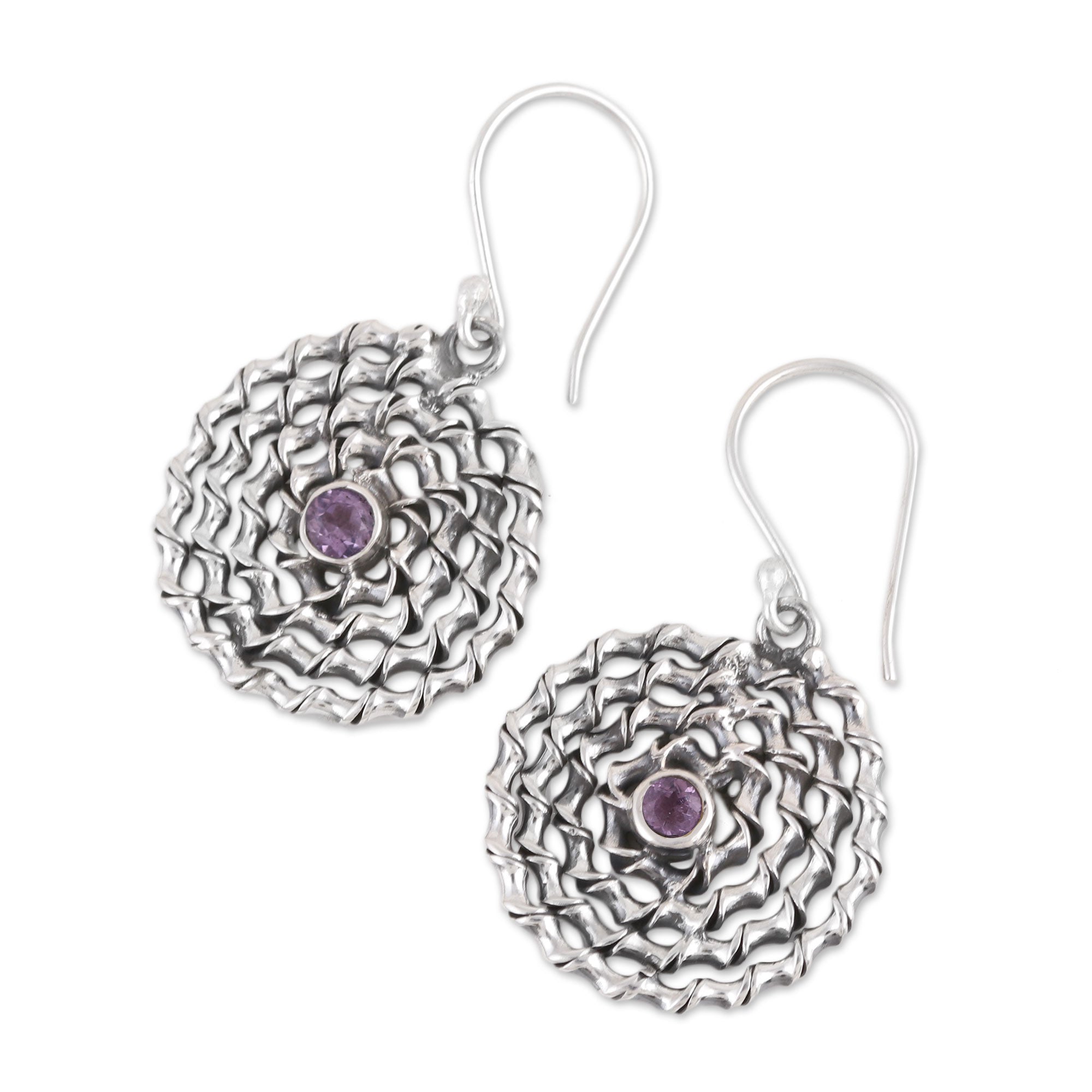 Premium Lavender Spiral Amethyst Sterling Silver Dangle Earrings - Handcrafted in India