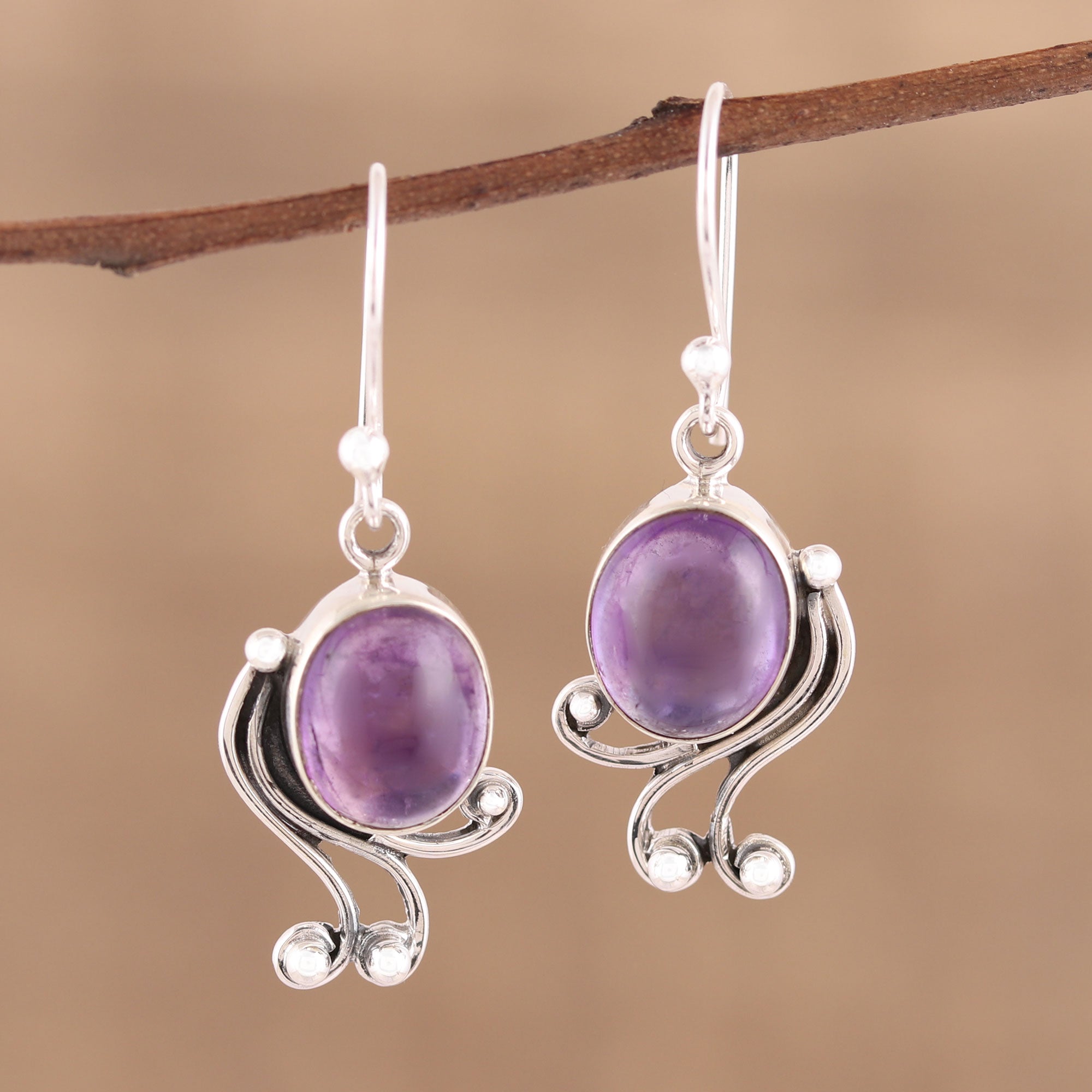 Premium Handcrafted 925 Sterling Silver Amethyst Dangle Earrings - Timeless Elegance