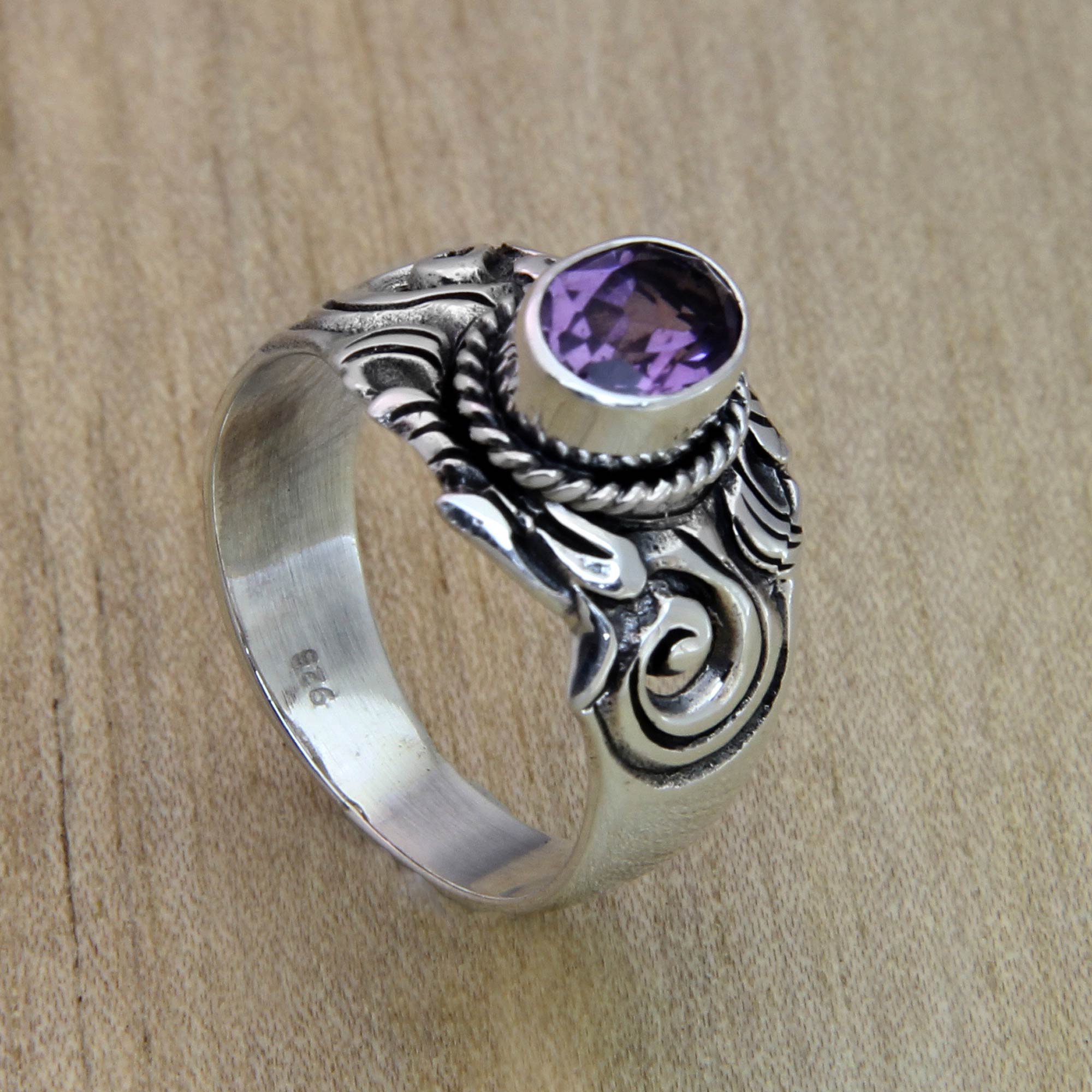 Premium Majesty Amethyst Sterling Silver Men's Ring - Handcrafted Elegance