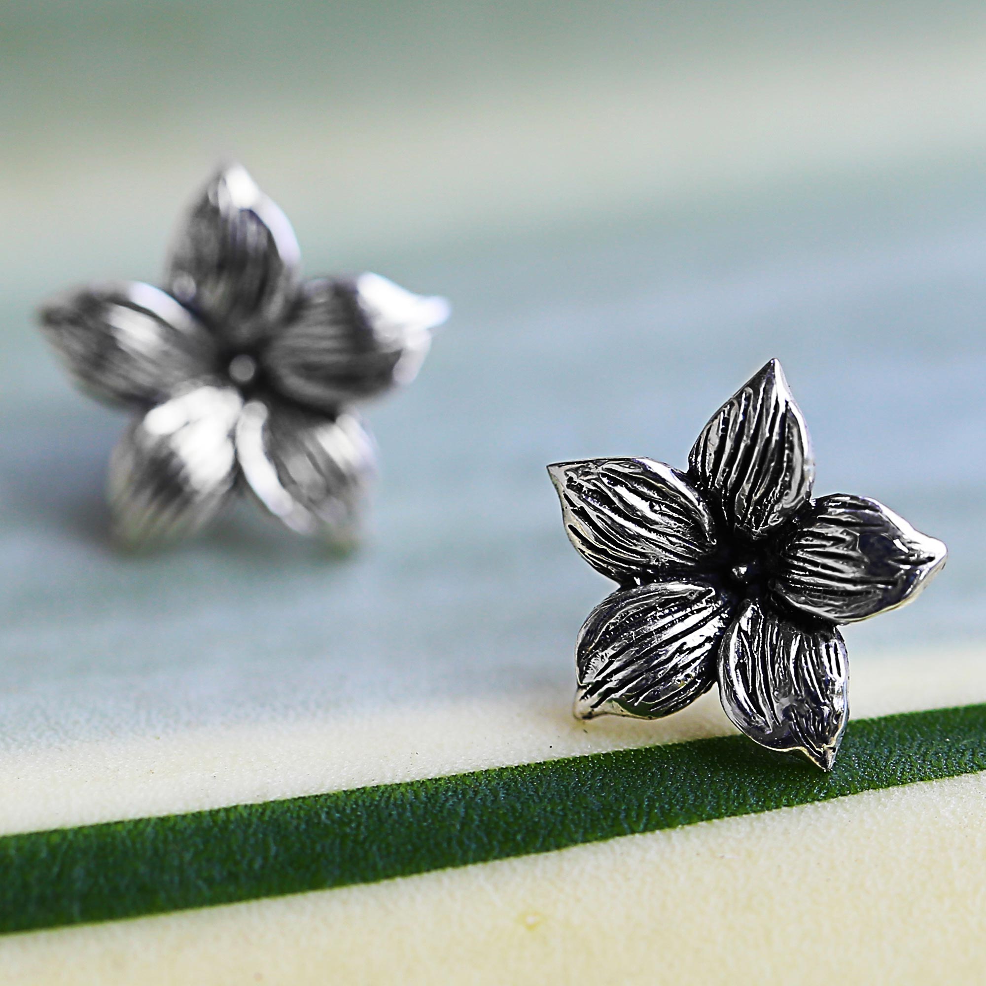 Premium Jasmine Blossom Sterling Silver Stud Earrings – Floral Elegance from Thailand