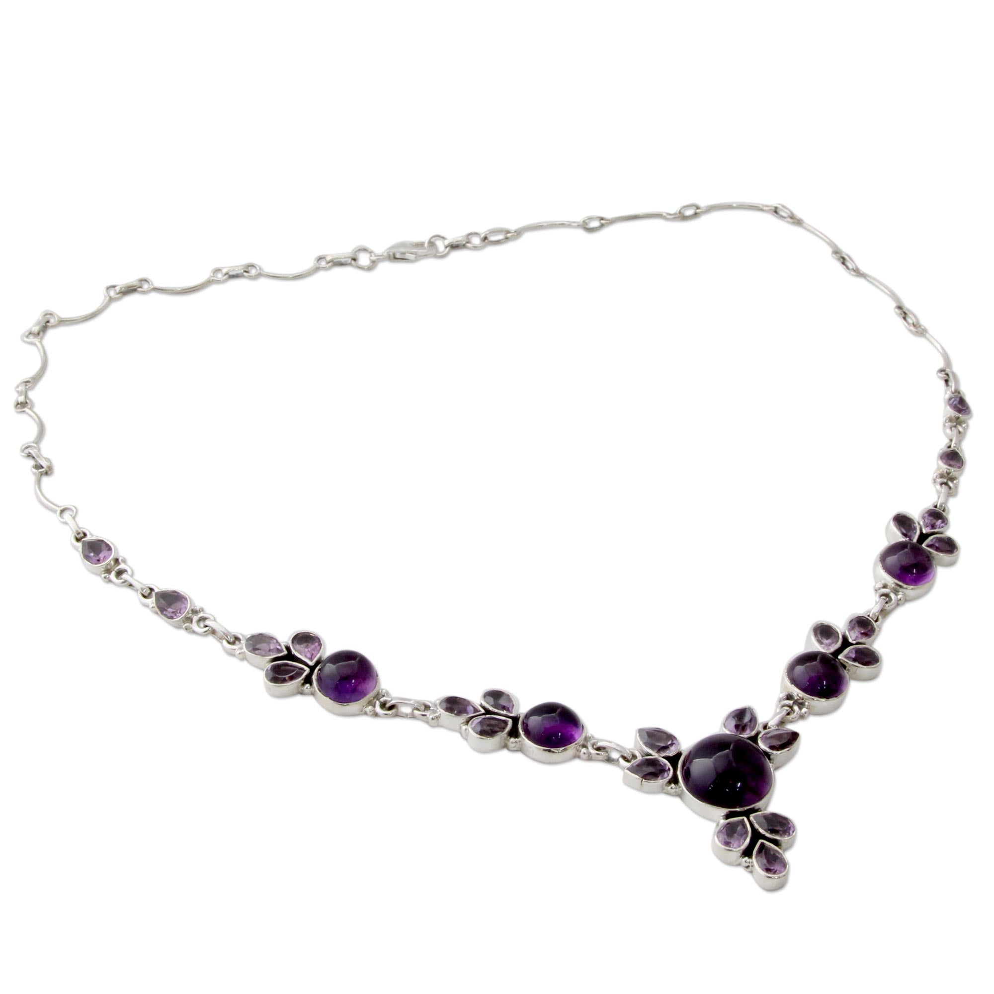 Premium Handcrafted Amethyst Sterling Silver Necklace – Purple Lilacs Design