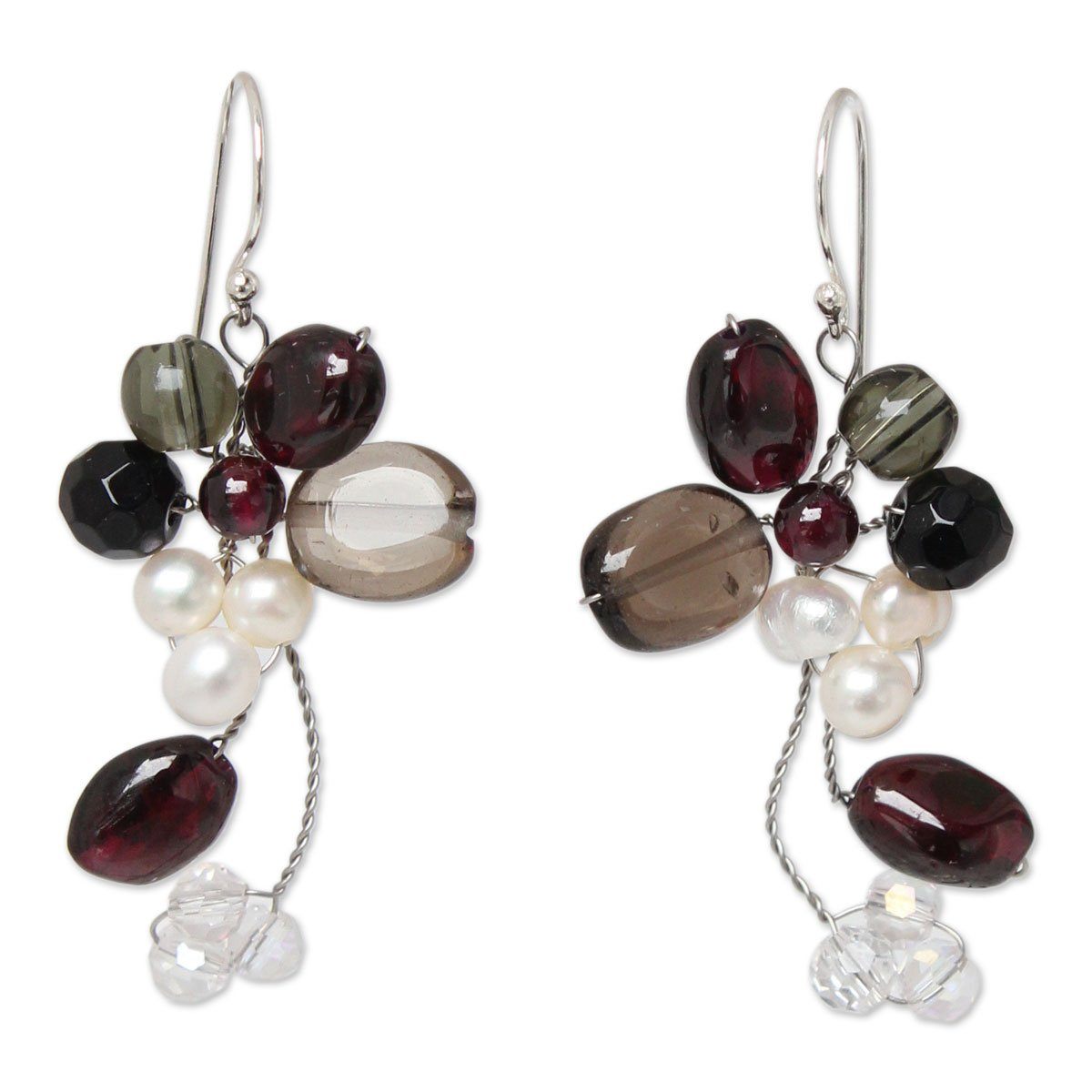 Premium Pearl & Multi-Gem Sterling Silver Cluster Earrings