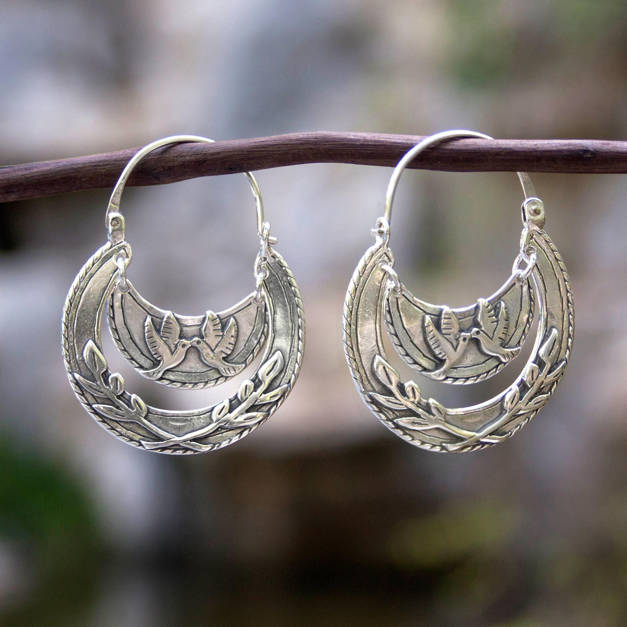 Premium Doves of Peace Handcrafted Sterling Silver Hoop Earrings