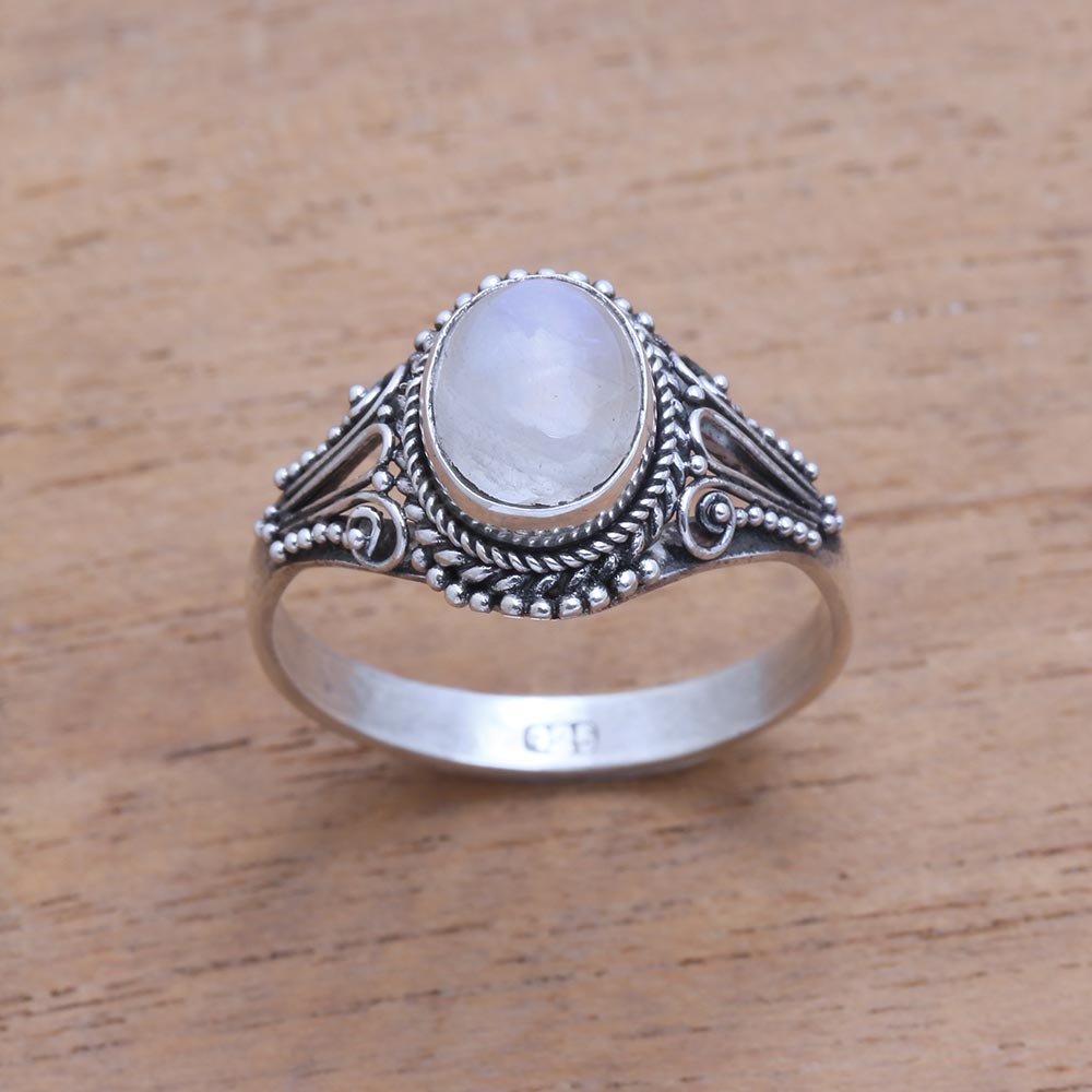 Premium Princess Gem Handmade Rainbow Moonstone Ring - Bali Artisan Crafted