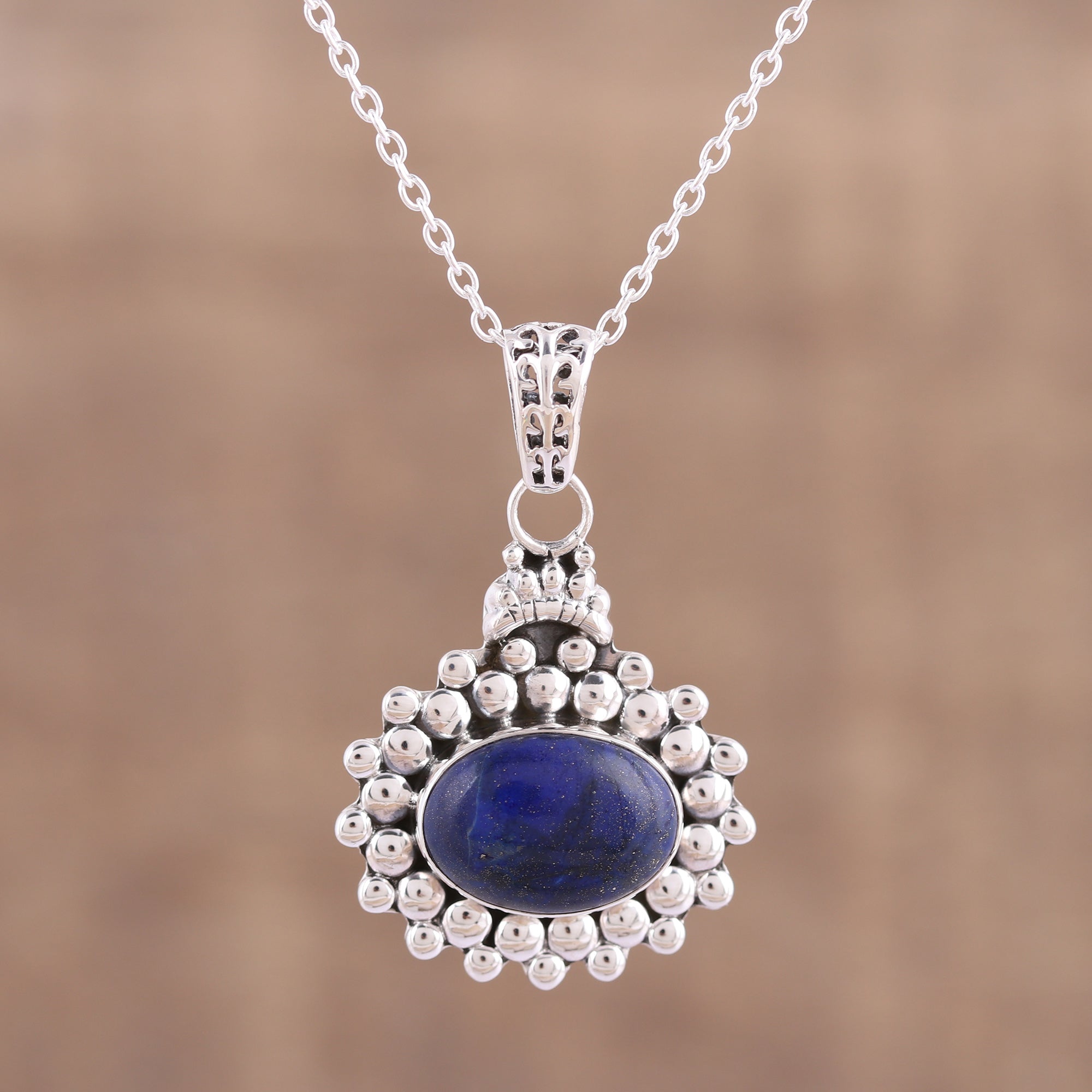 Premium Lapis Lazuli and Sterling Silver Pendant Necklace - Jewel of Jaipur Collection