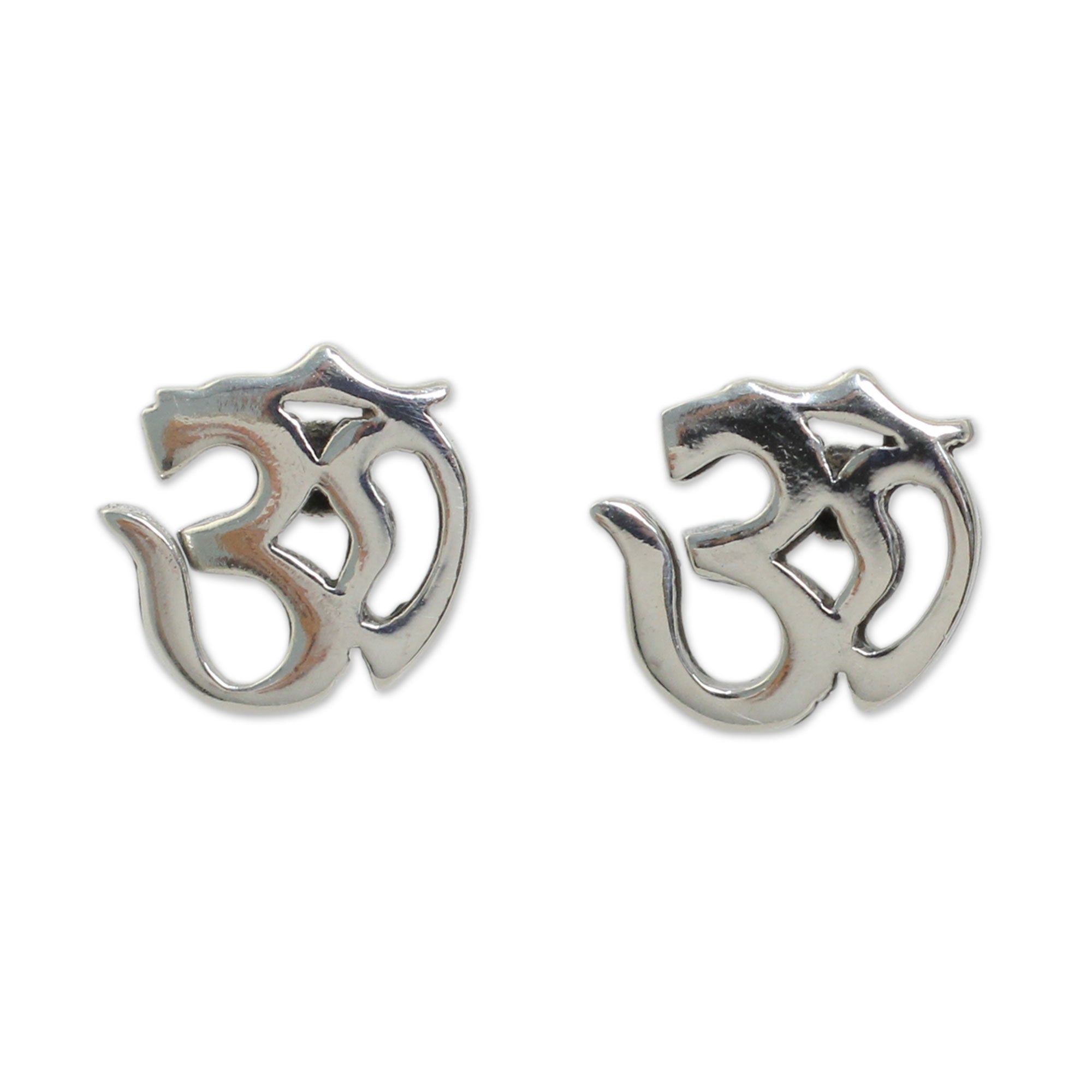 Premium Om Symbol Stud Earrings - Handcrafted Sterling Silver by Thai Artisan