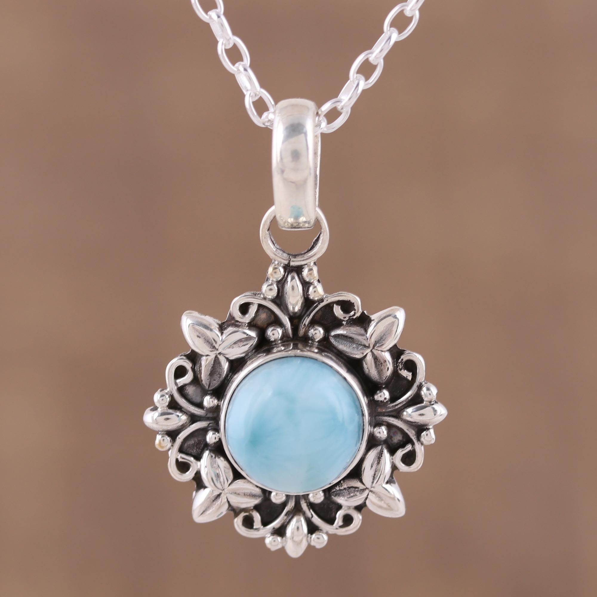 Premium Ethereal Eden Larimar Pendant Necklace - Handcrafted Sterling Silver Jewelry