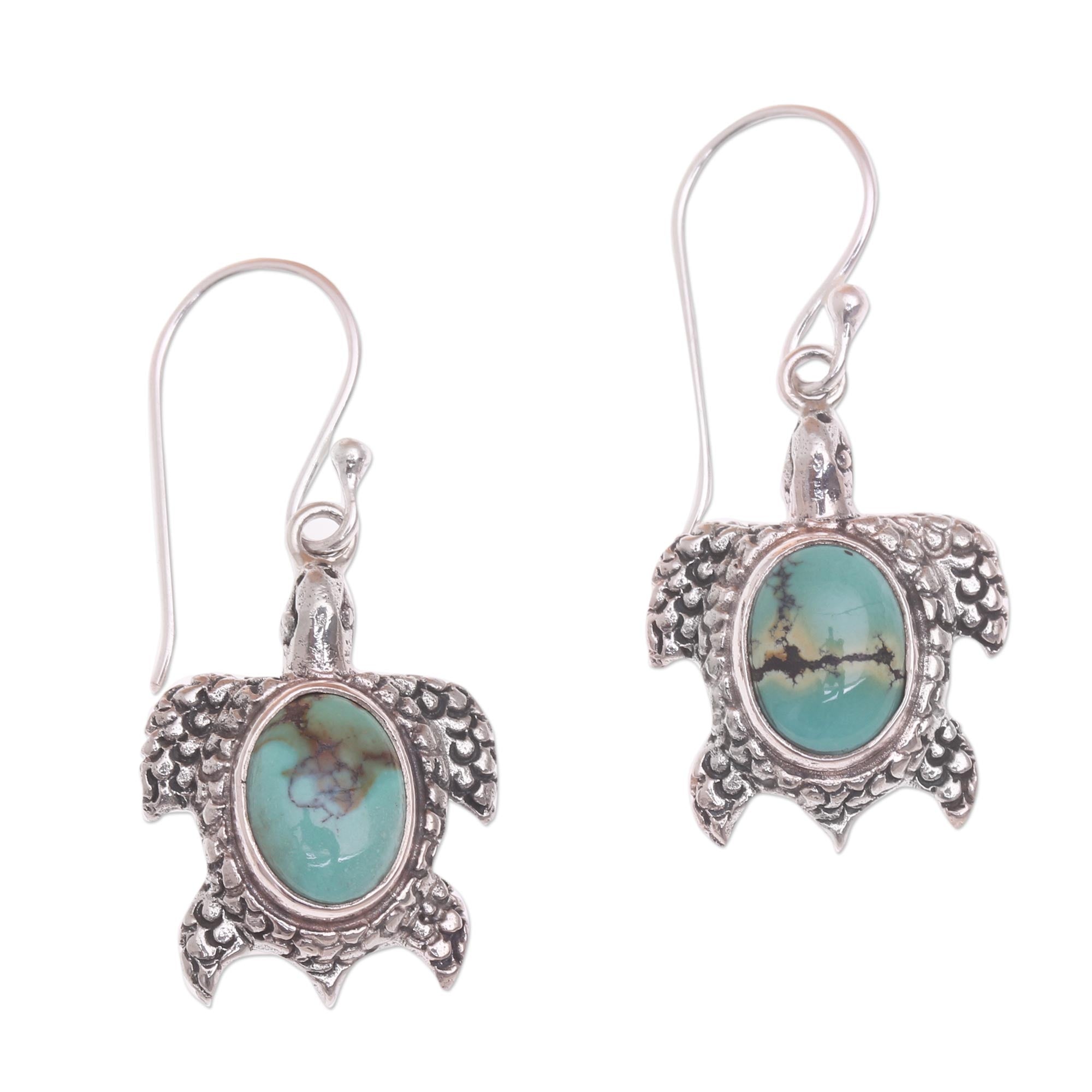 Premium Sterling Silver Turquoise Turtle Earrings - Handcrafted Elegance