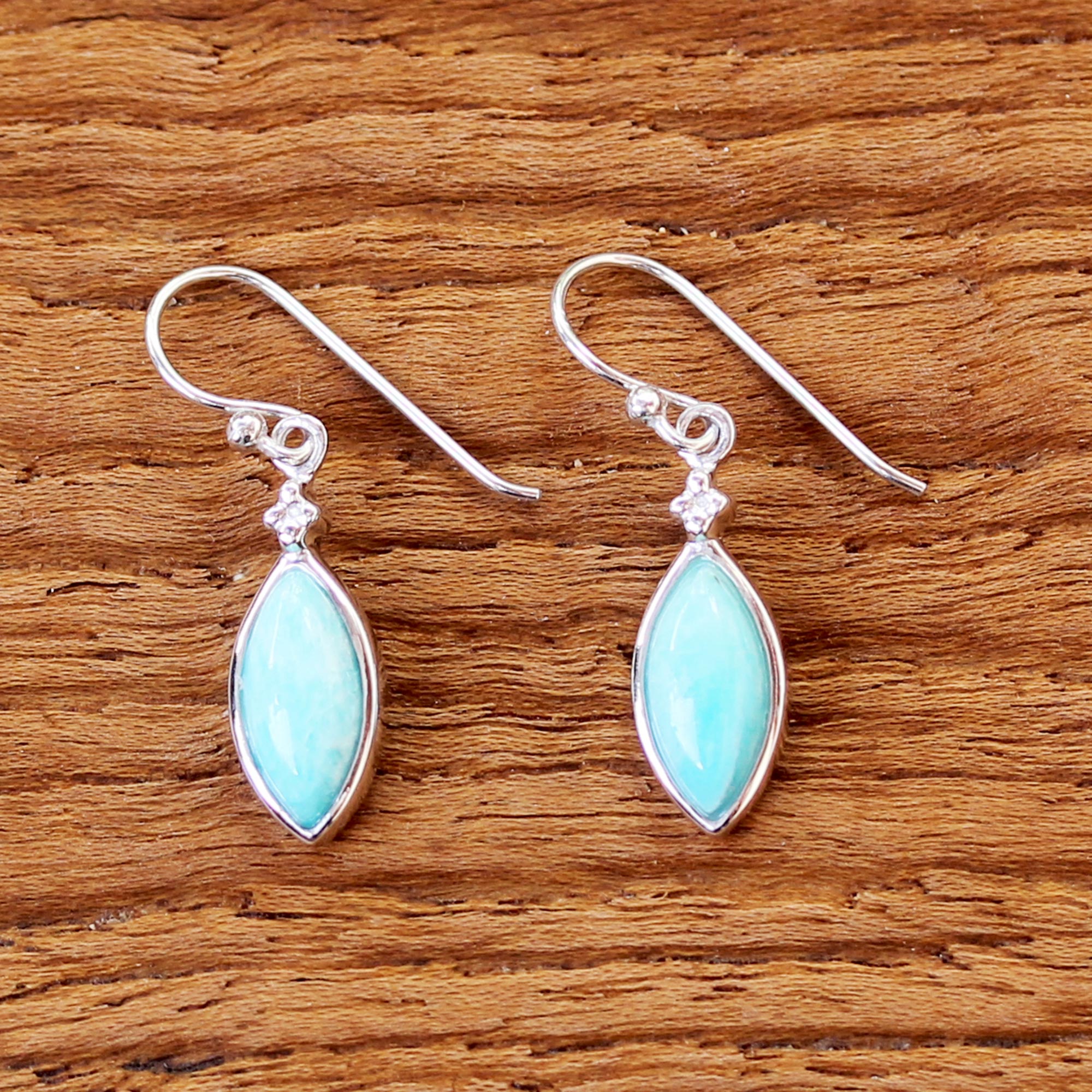 Premium Rhodium Plated Sterling Silver Dangle Earrings with Reconstituted Turquoise