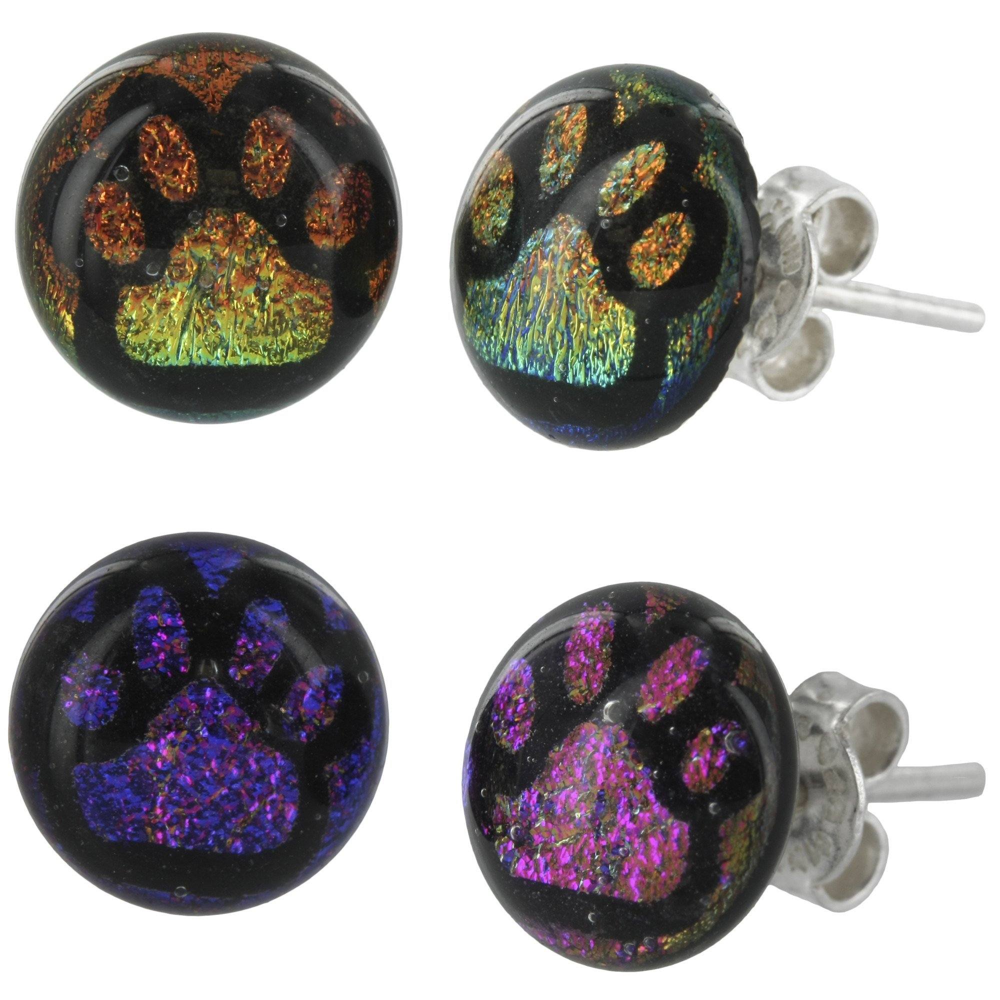 Premium Paw Print Dichroic Glass Earrings - Handmade Artisan Jewelry