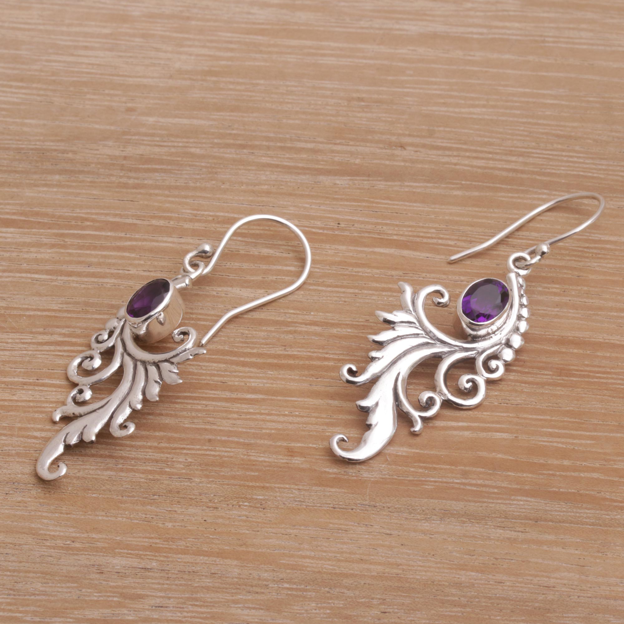 Premium Amethyst and Sterling Silver Dangle Earrings - Handcrafted in Bali