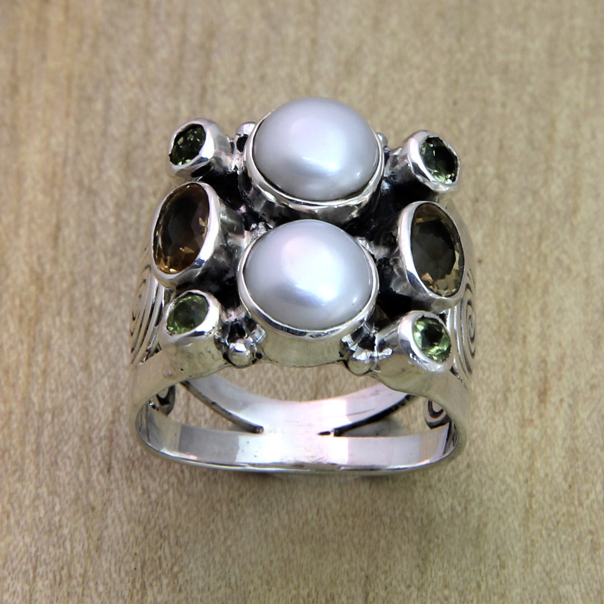 Premium Sterling Silver Pearl & Gemstone Ring - Elegant Handcrafted Jewelry