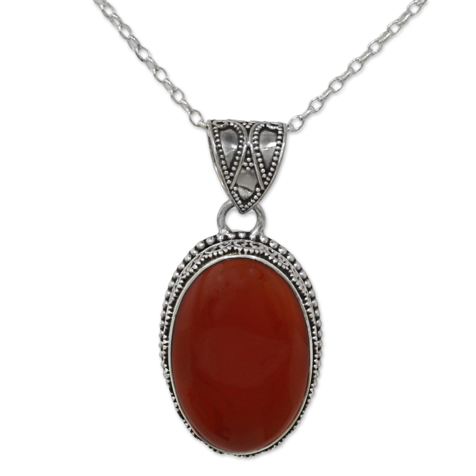 Premium Fiery Glamour Carnelian Silver Pendant Necklace - Handmade Artisan Jewelry