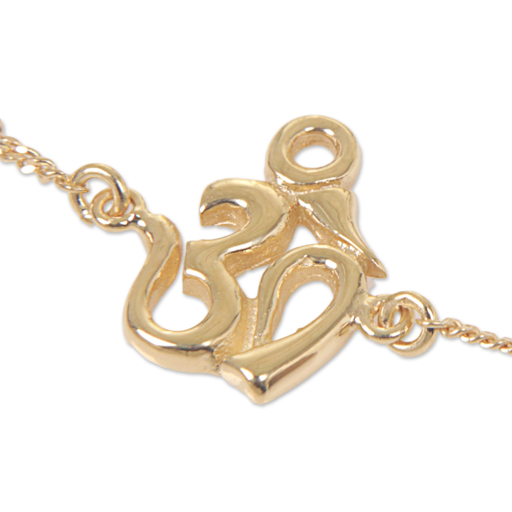 Premium Gold Om Pendant Bracelet - Handcrafted Sterling Silver with Balinese Design