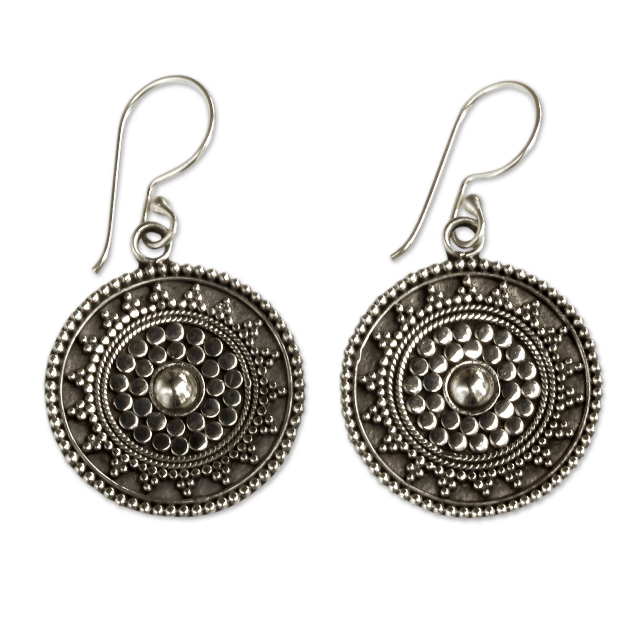 Premium Indonesian Sun Silver Dangle Earrings – Matahari Collection