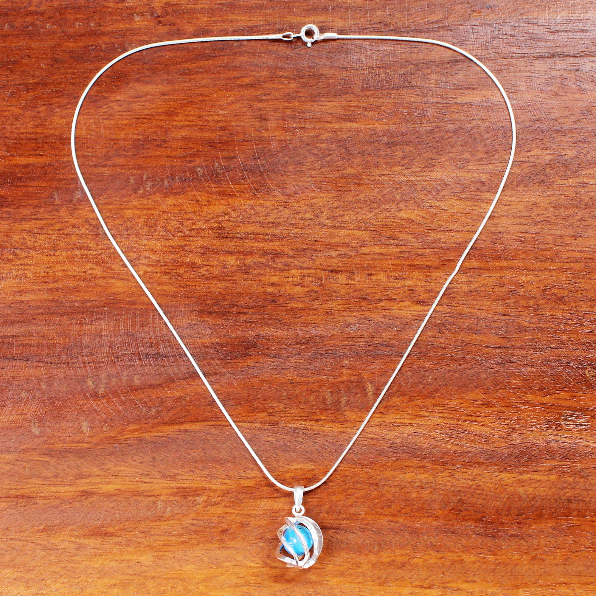 Premium Blue Energy Orb Sterling Silver Howlite Pendant Necklace - Handcrafted in Thailand