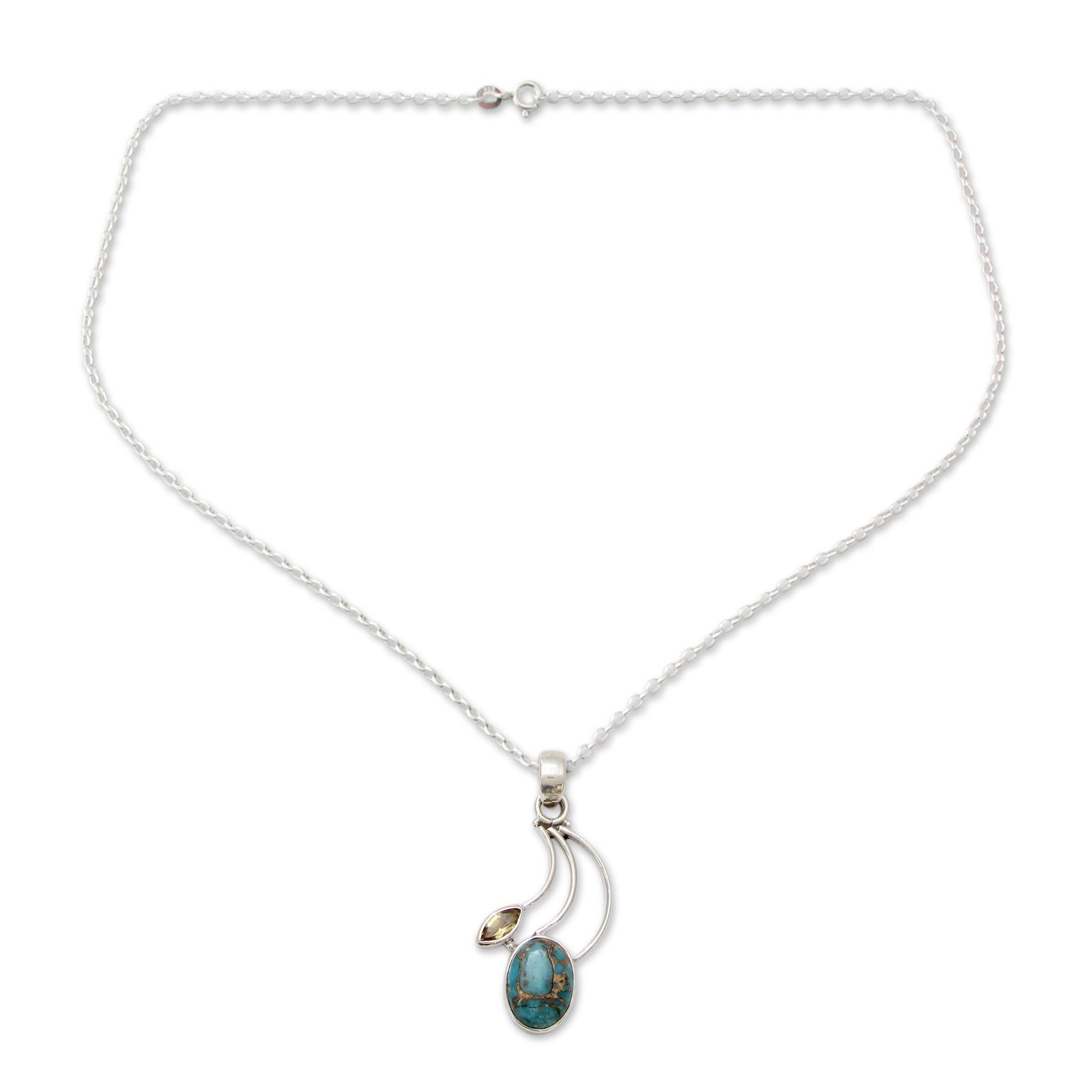 Premium Modern Mystique Turquoise & Sterling Silver Pendant Necklace