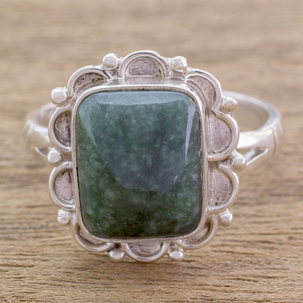 Premium Maya Zinnia Guatemalan Dark Green Jade Cocktail Ring