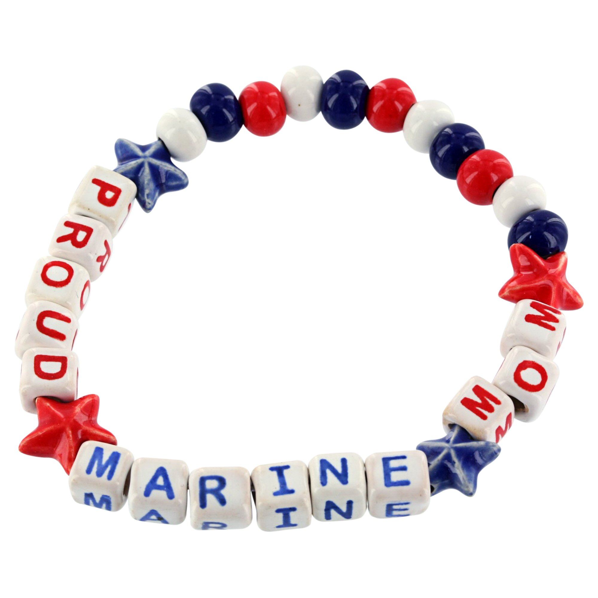 Premium Proud Marine Mom Ceramic Bracelet - Patriotic Handcrafted Jewelry