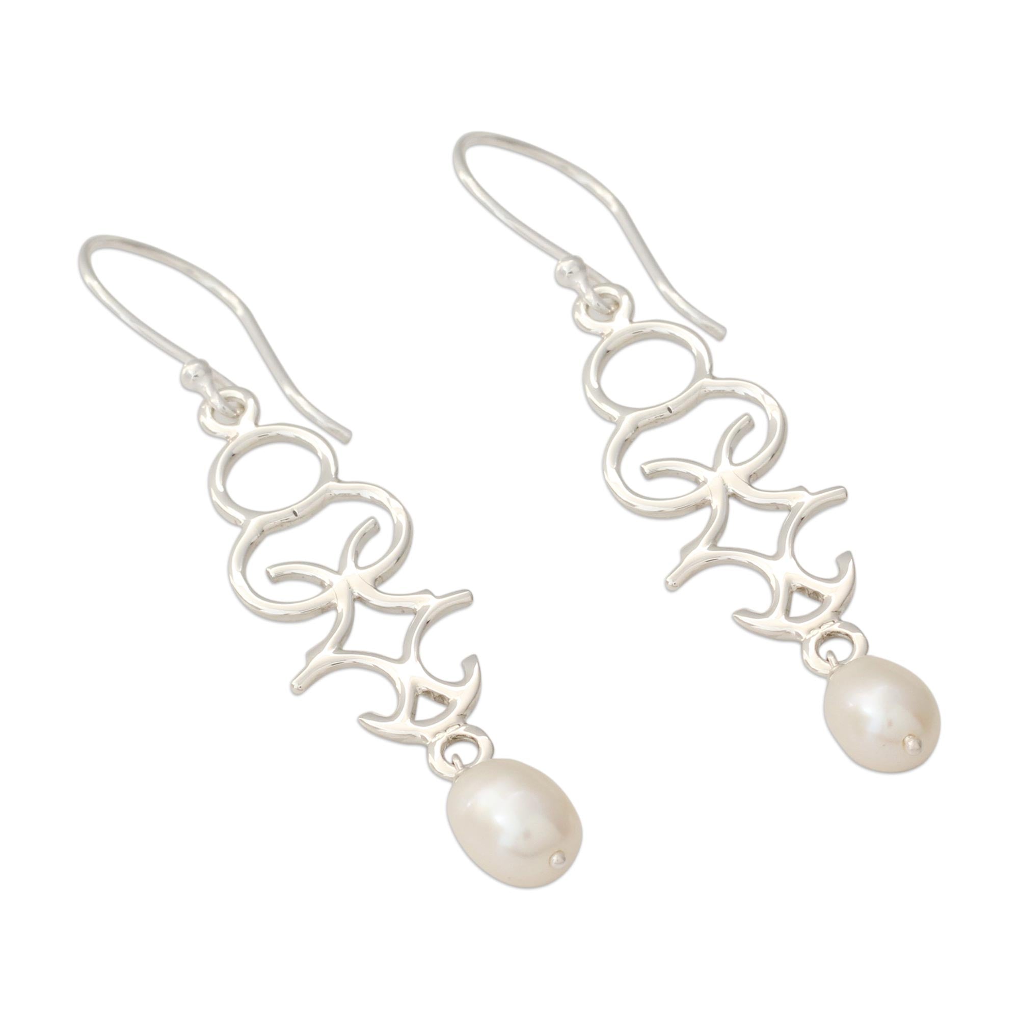 Premium Sterling Silver Trellis Dangle Earrings with Cultured Pearls