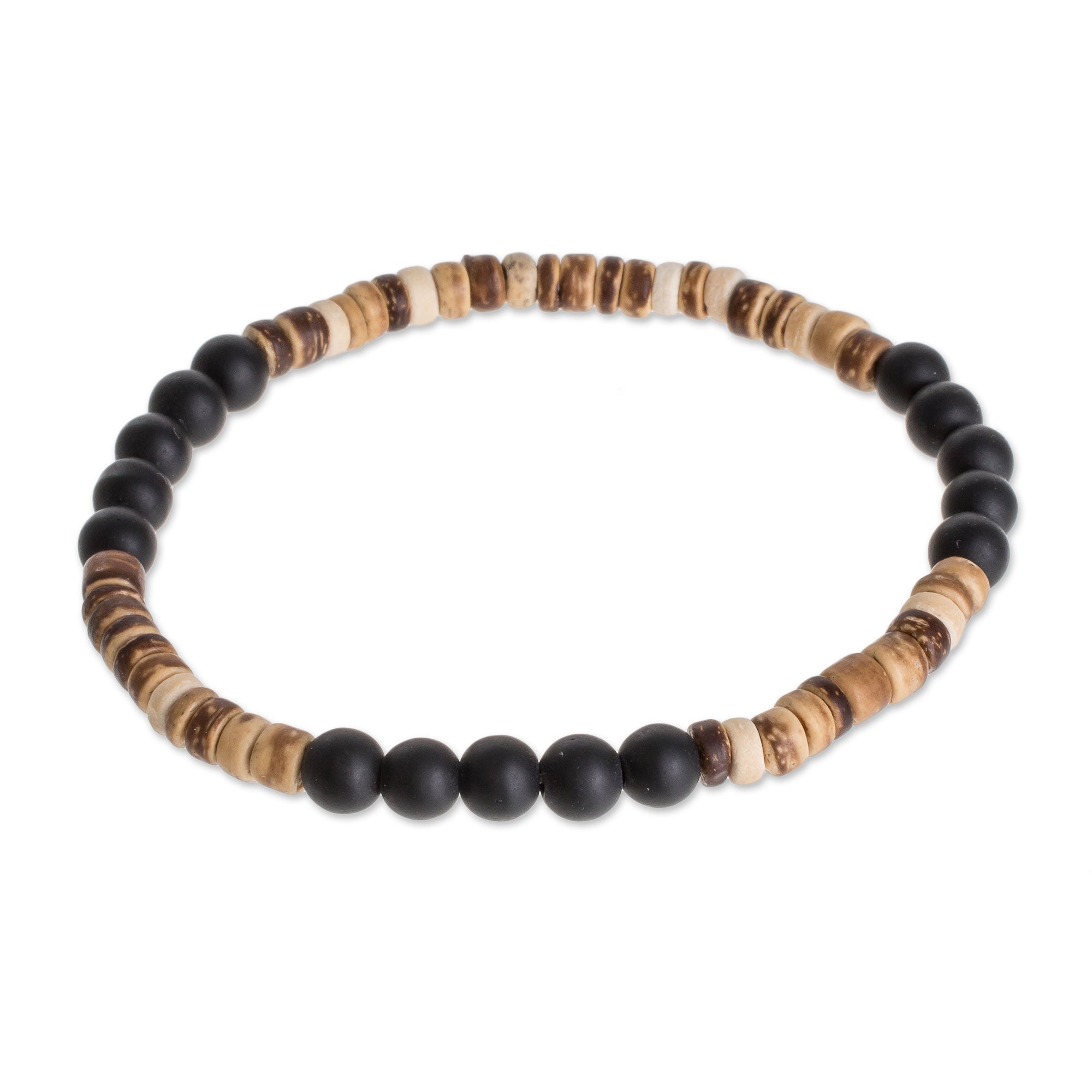 Premium Earthen Force Stretch Bracelet - Onyx & Coconut Shell