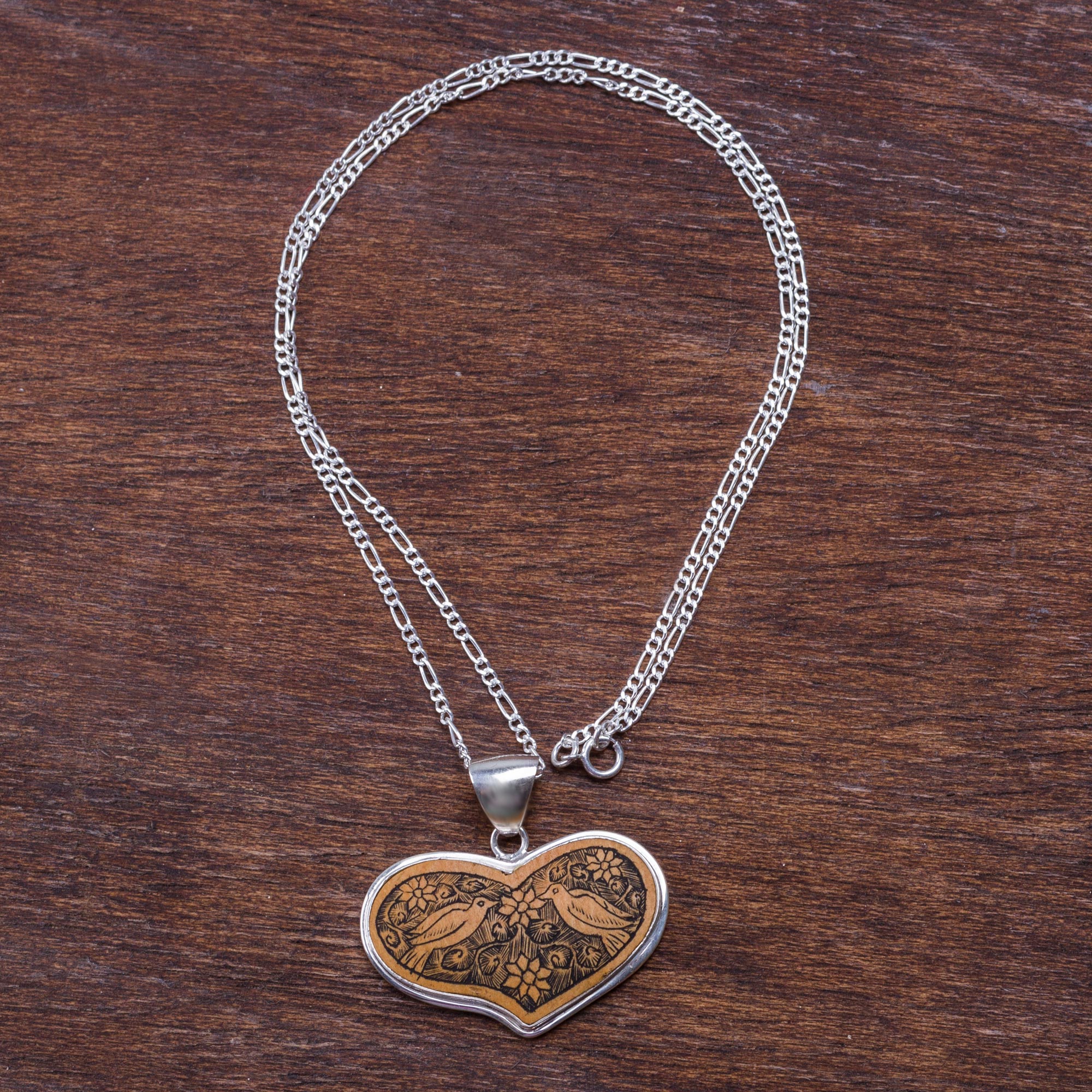 Premium Lovebirds Heart-Shaped Gourd Necklace - Handcrafted Sterling Silver