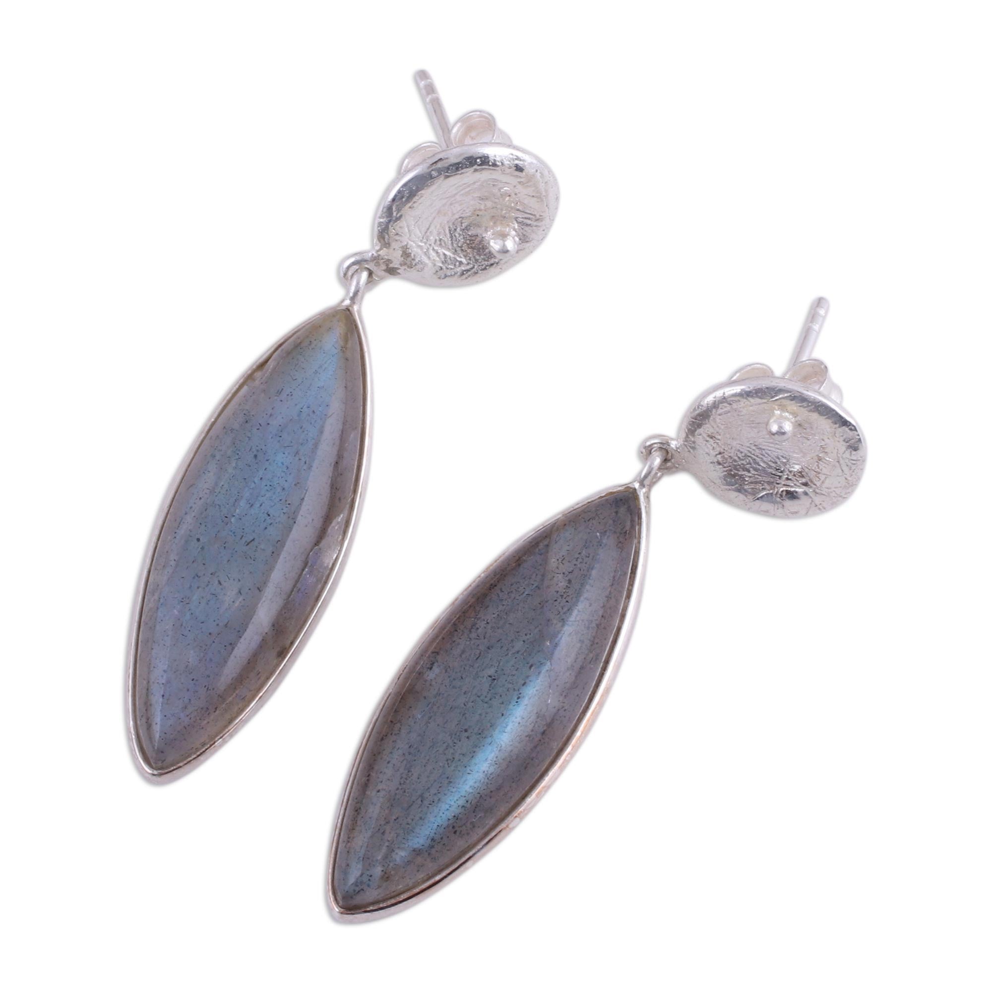 Premium Grey Eyes Labradorite Dangle Earrings - Textured Sterling Silver