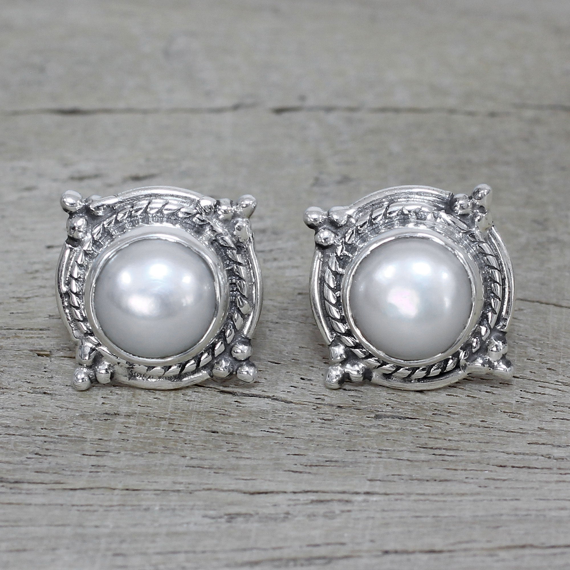 Premium Morning Crowns Cultured Pearl & Sterling Silver Earrings - Elegant Indian Design