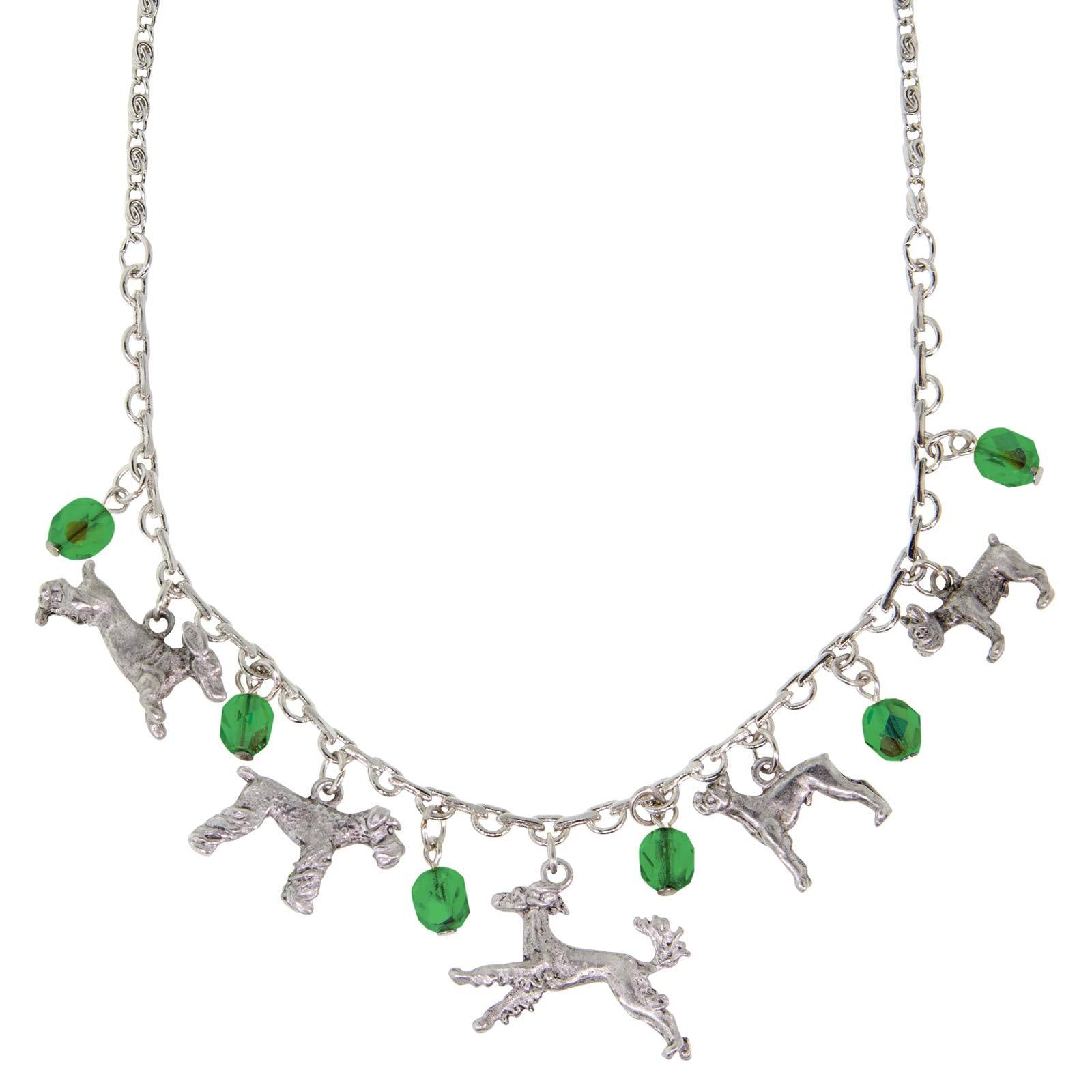 Premium 1928 Jewelry® Silver-Tone Green Crystal Multi Dog Drop Necklace - Adjustable 16