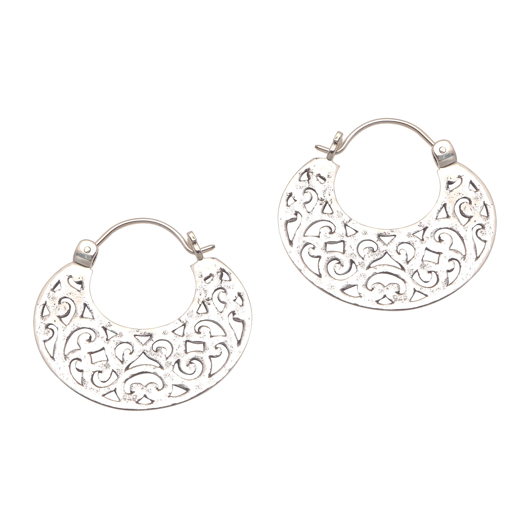 Premium Bali Artisan Sterling Silver Openwork Hoop Earrings