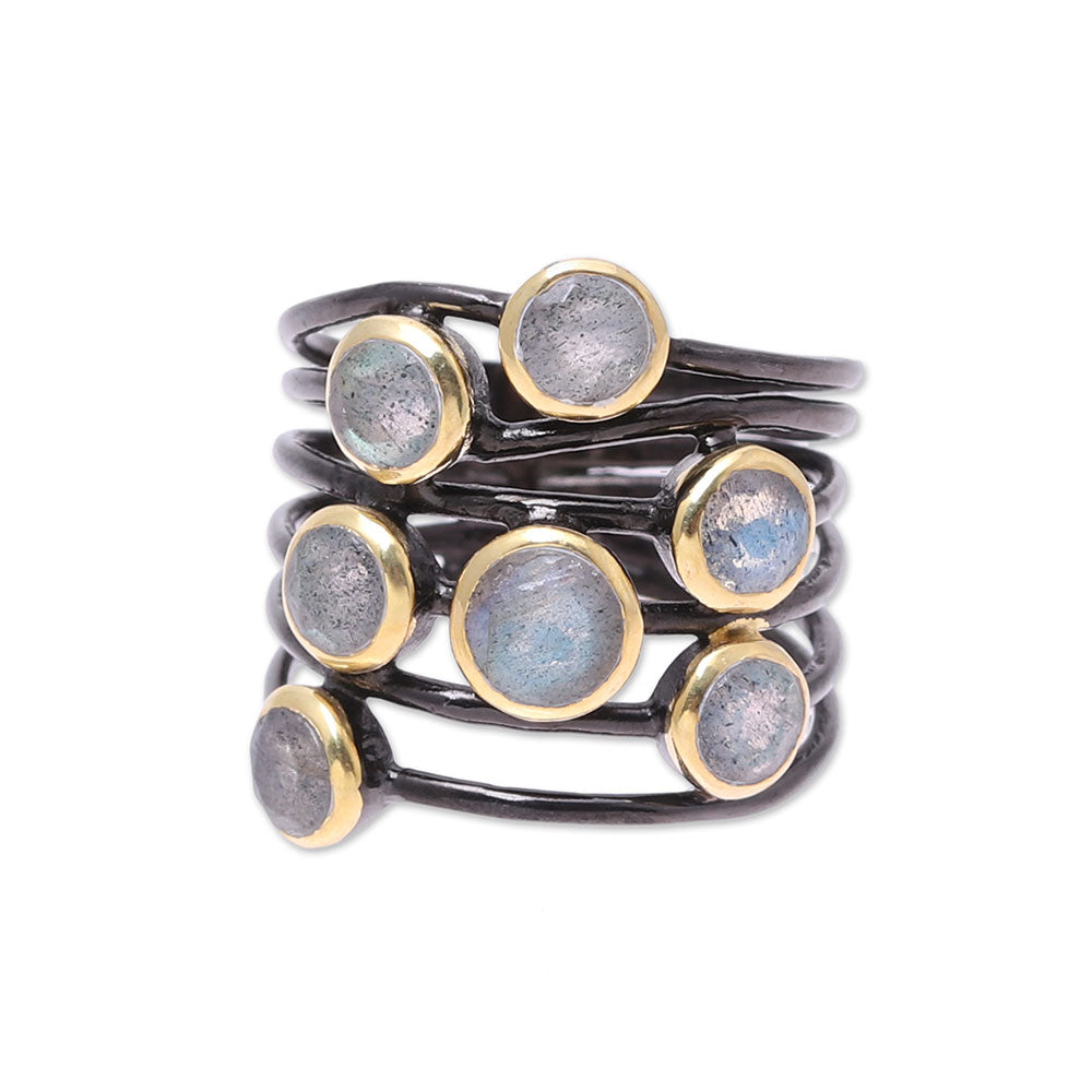 Premium Dewy Morn Gold Accent Labradorite Cocktail Ring – Handcrafted in India