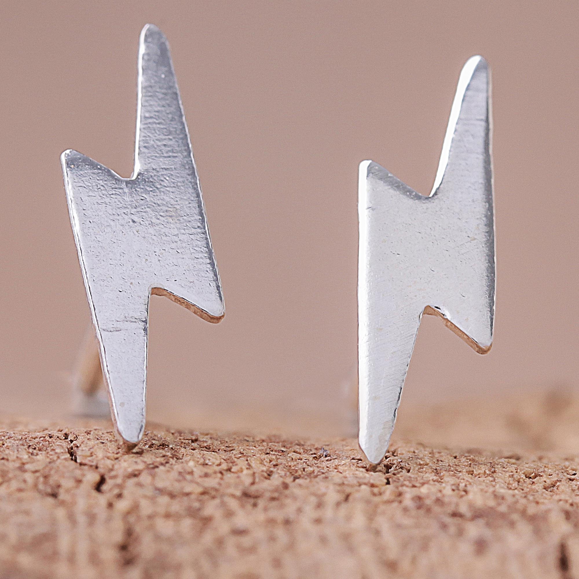 Premium Sterling Silver Lightning Bolt Stud Earrings - Handcrafted in Thailand