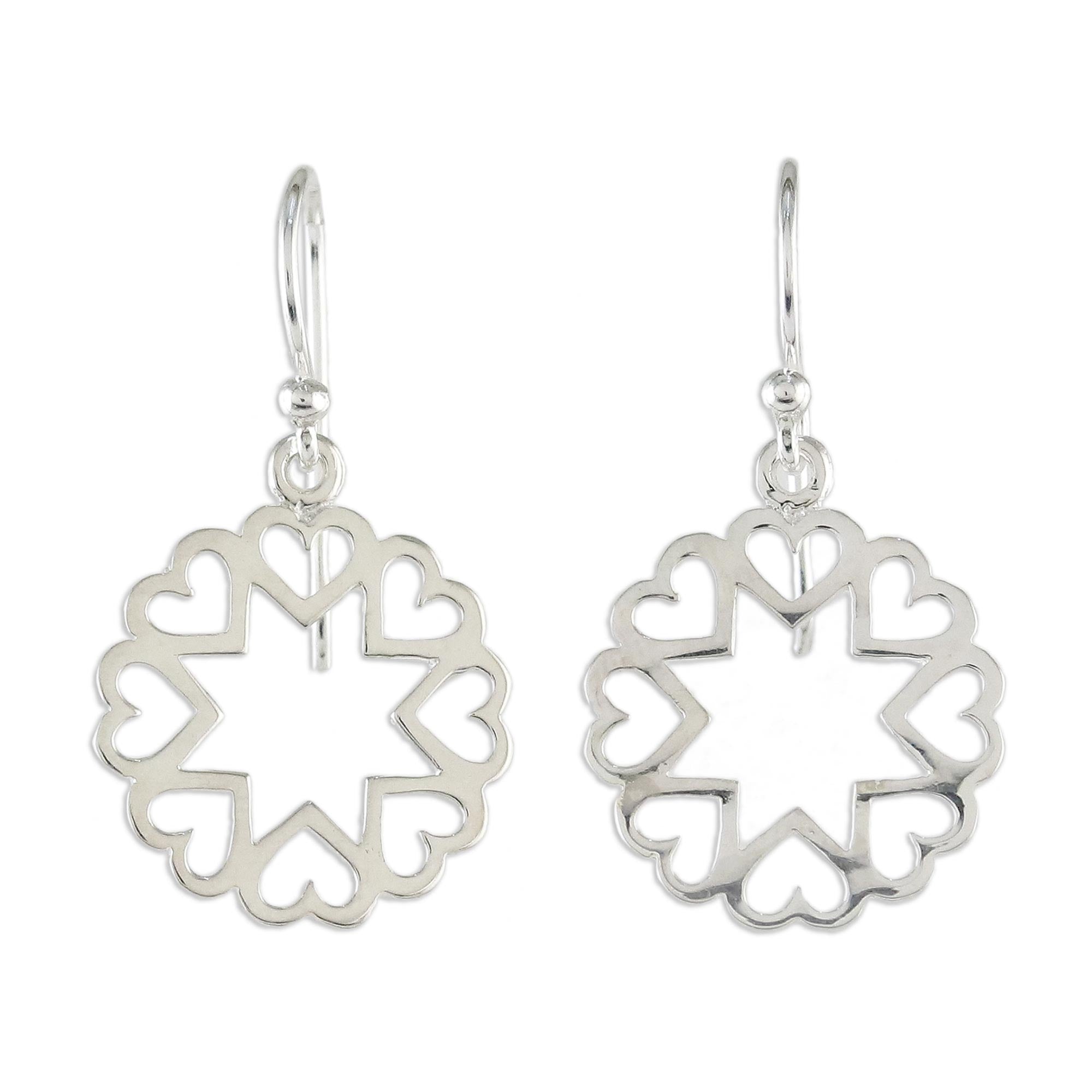 Premium Sterling Silver Star & Heart Dangle Earrings - Handcrafted in Thailand