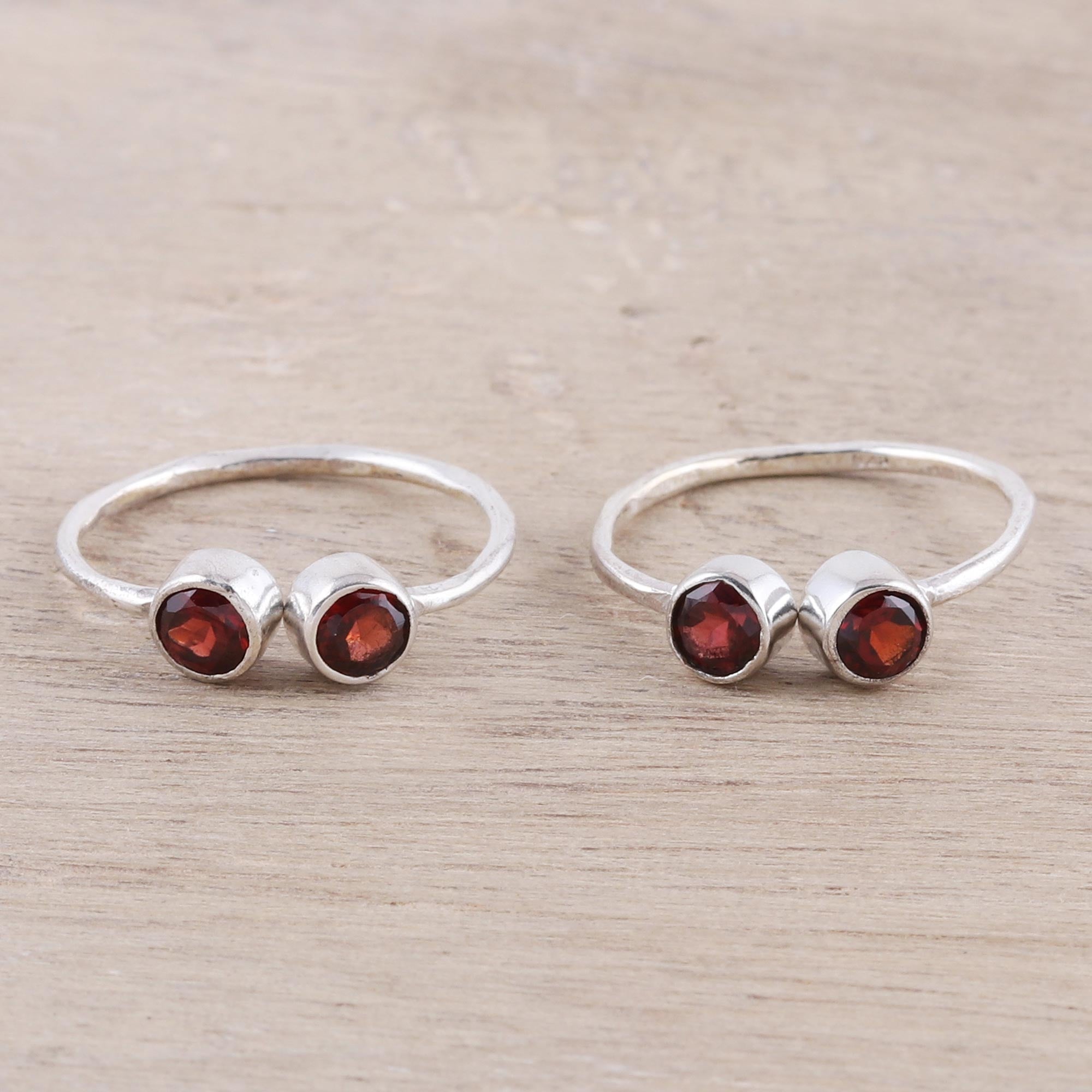 Premium Twin Elegance Sparkling Garnet Toe Rings - Handcrafted in India (Pair)