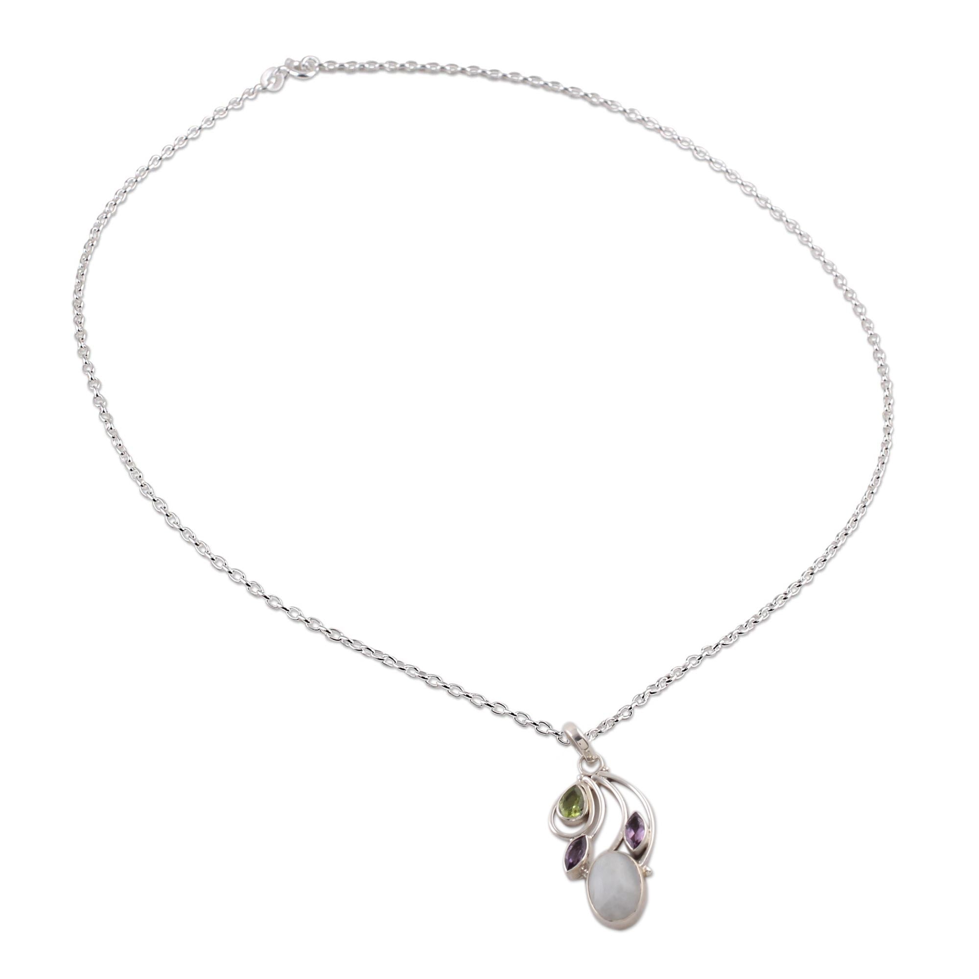 Premium Majestic Harmony Multi-Gemstone Silver Necklace