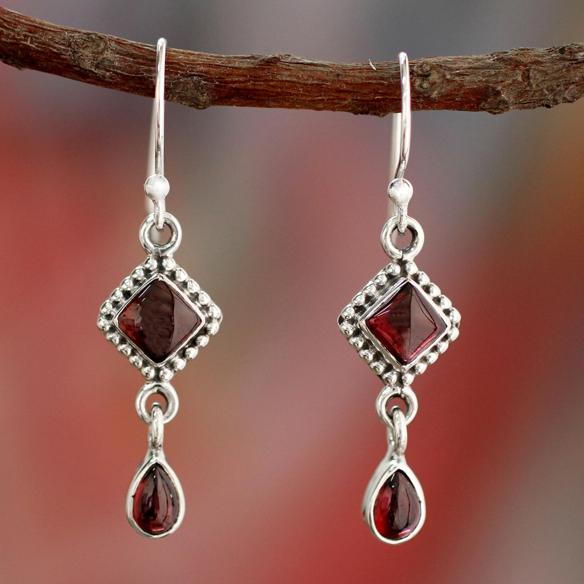 Premium Fire of Love Garnet Earrings - Handcrafted Sterling Silver