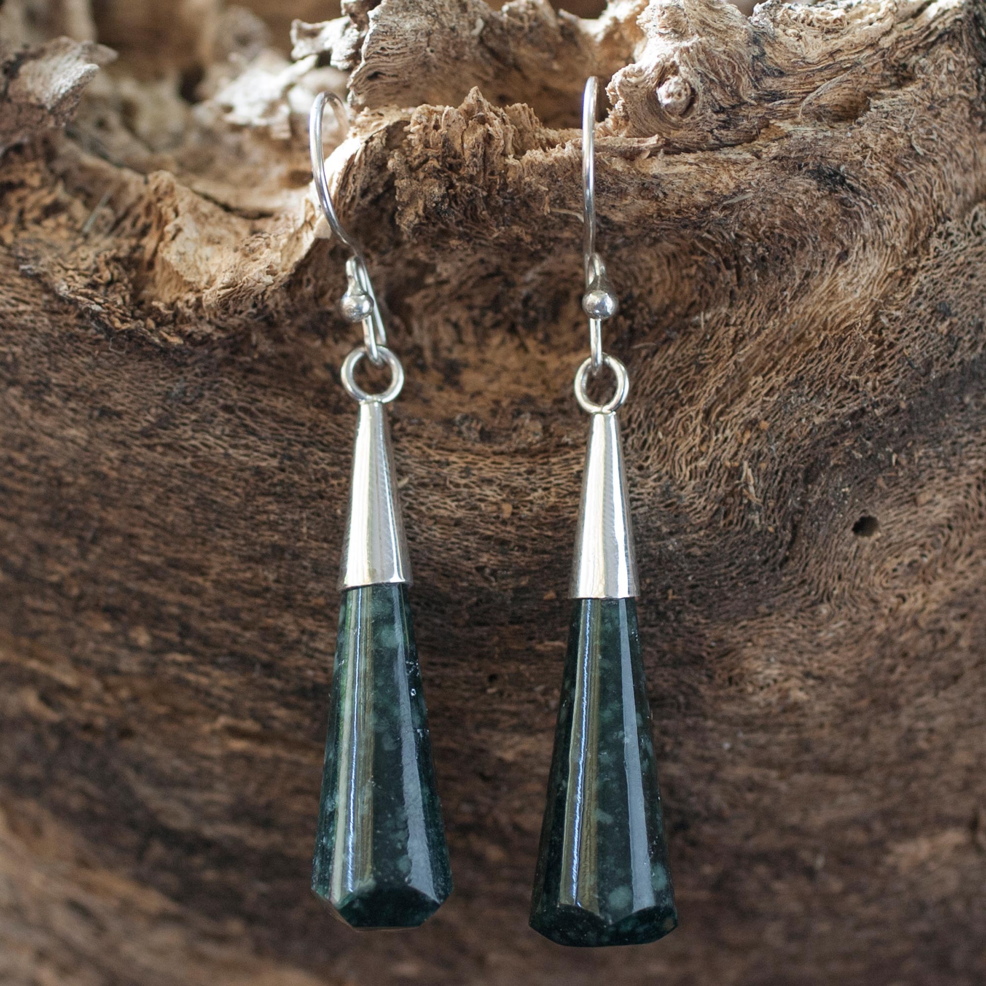 Premium Faceted Green Jade Sterling Silver Dangle Earrings - Handcrafted Elegance