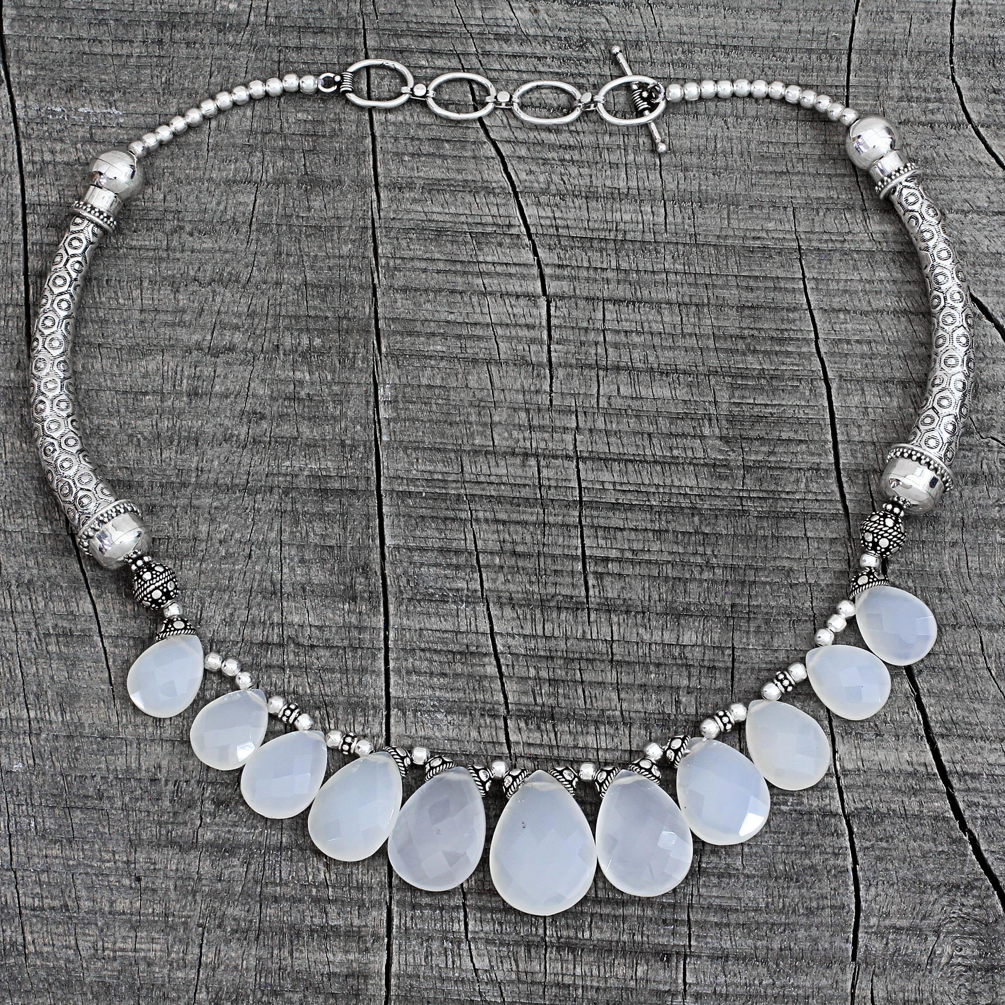 Premium White Chalcedony Sterling Silver Choker Necklace