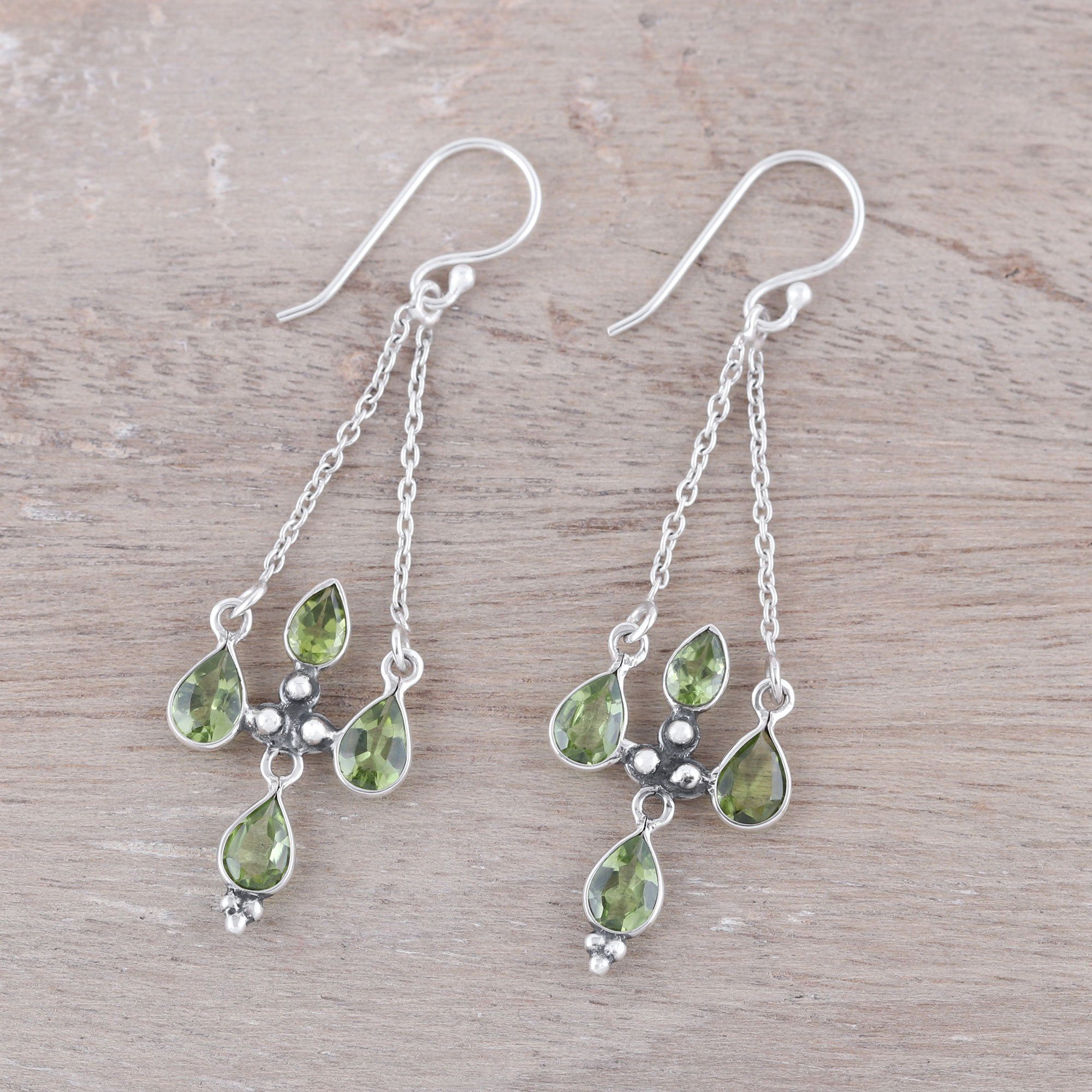 Premium Green Flare Peridot Chandelier Earrings in Sterling Silver